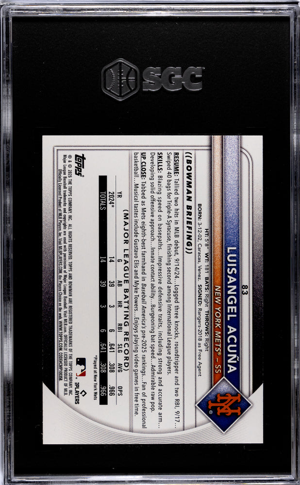 2025 Bowman #83 Luisangel Acuna SGC 10