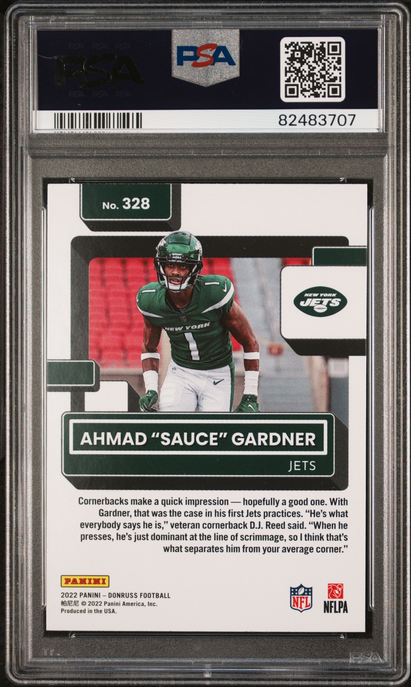 2022 Panini Donruss Rated Rookie Ahmad Sauce Gardner #328 RC PSA 10