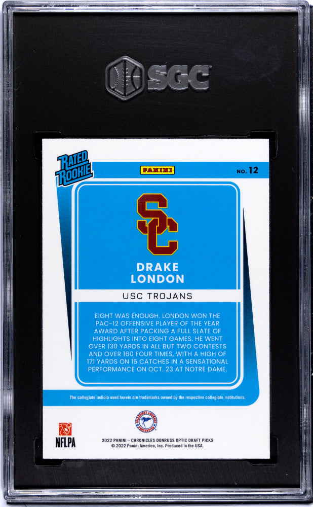 2022 Panini Chronicles Draft Picks #12 Drake London Donruss Optic SGC 10