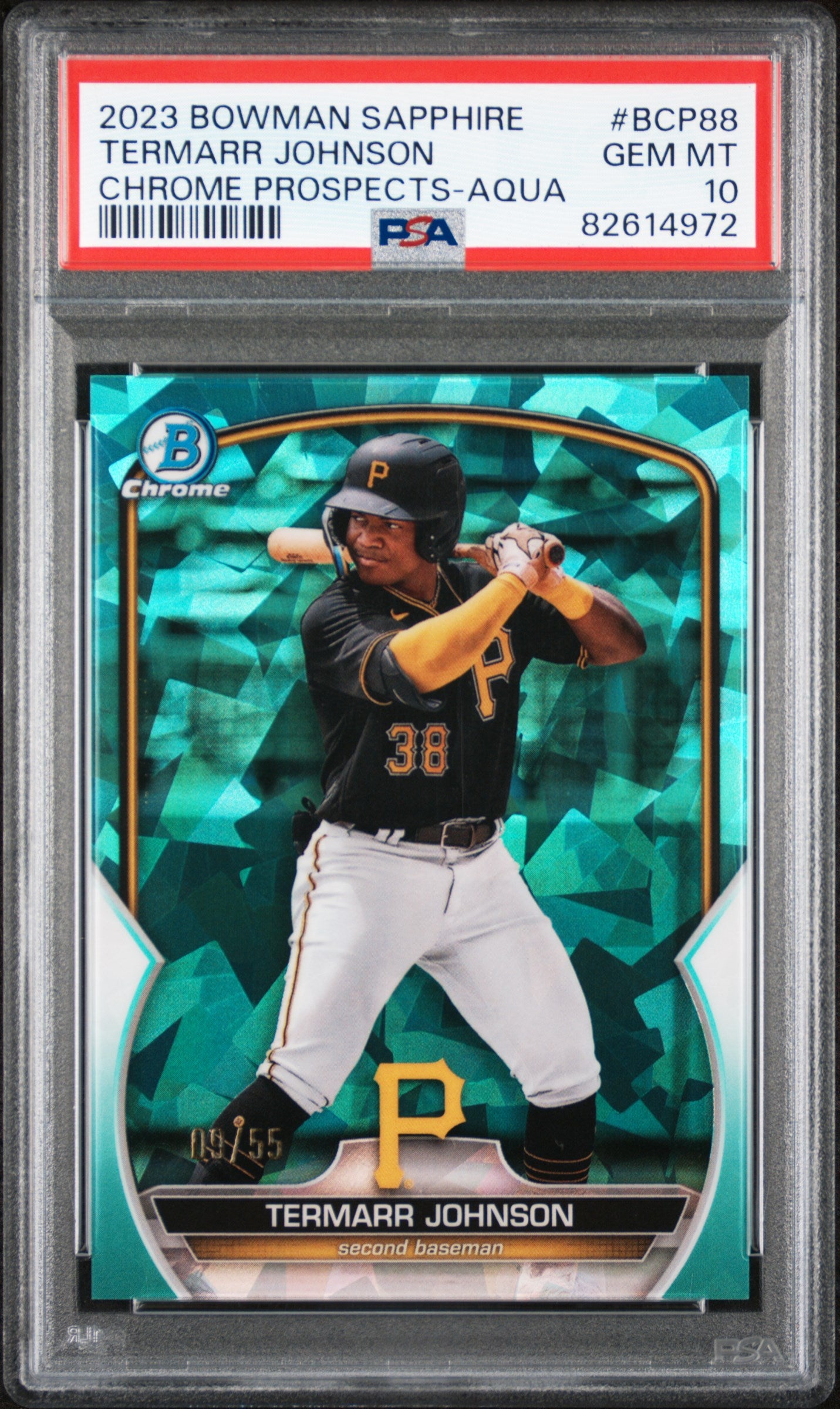 2023 Topps Bowman Chrome Sapphire Aqua Termarr Johnson #BCP88 /55 PSA 10