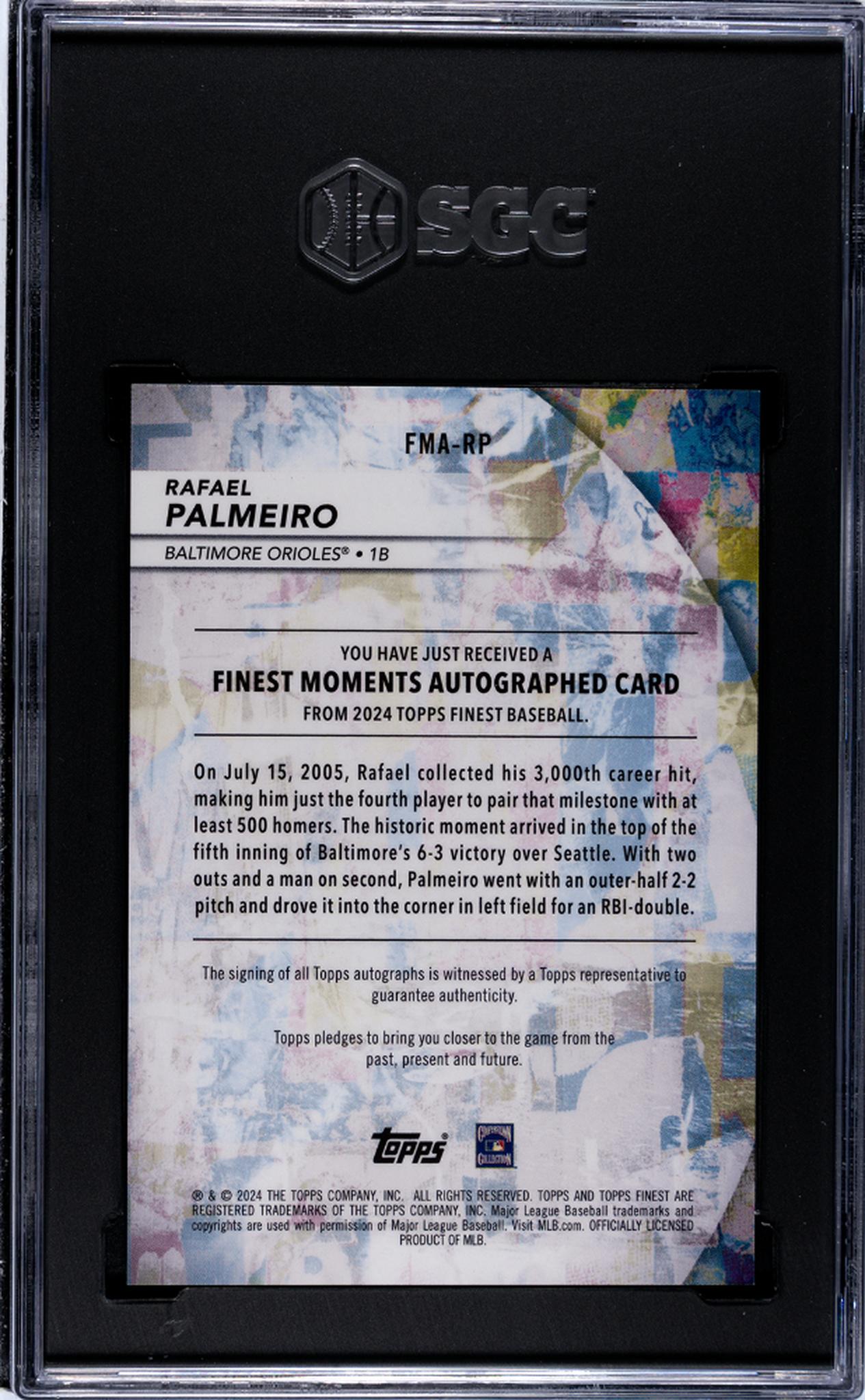 2024 Topps Finest Moments Rafael Palmeiro #FMA-RP Auto SGC 10 Auto 10