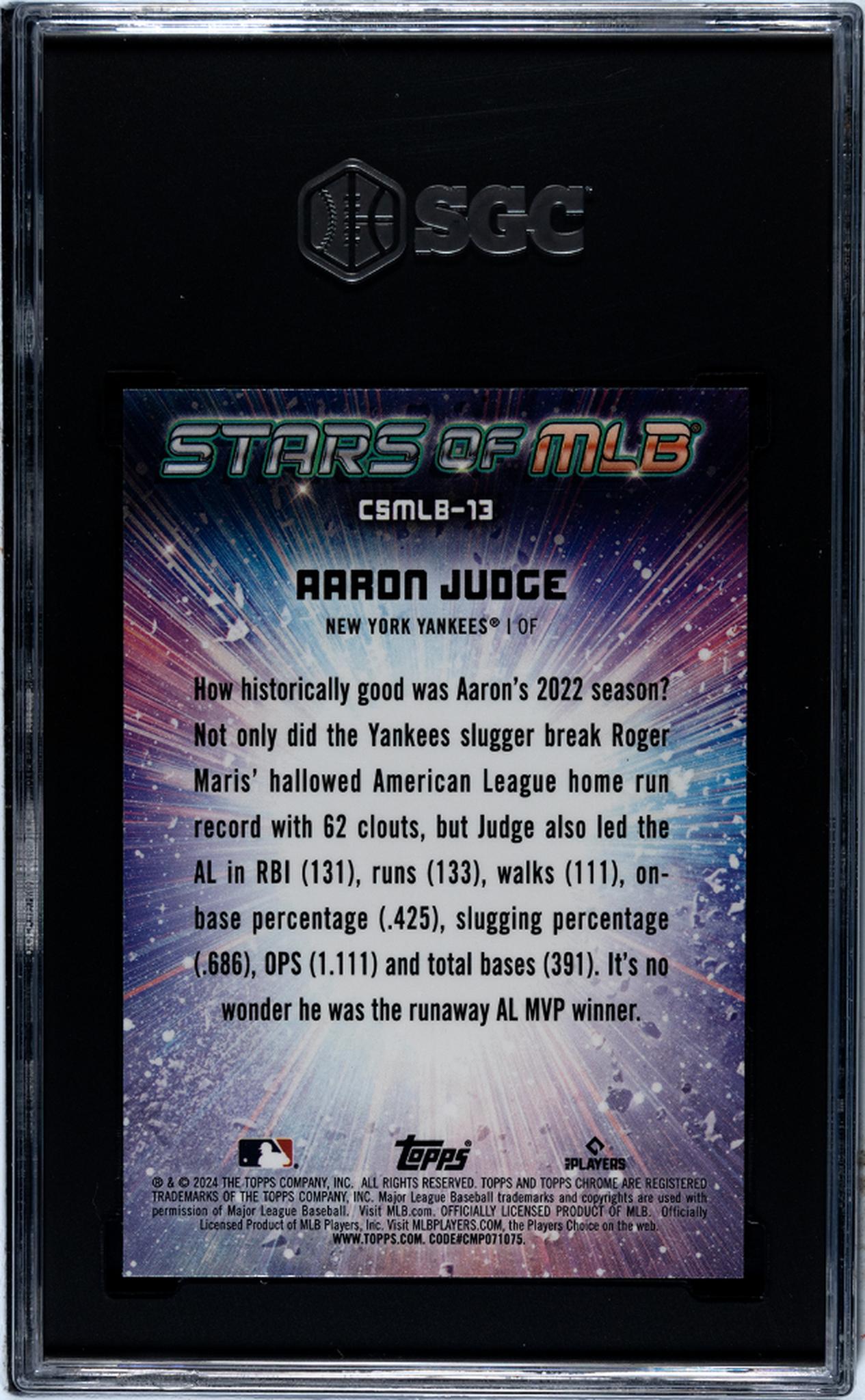 2024 Topps #CSMLB-13 Aaron Judge Chrome Stars of MLB SGC 10