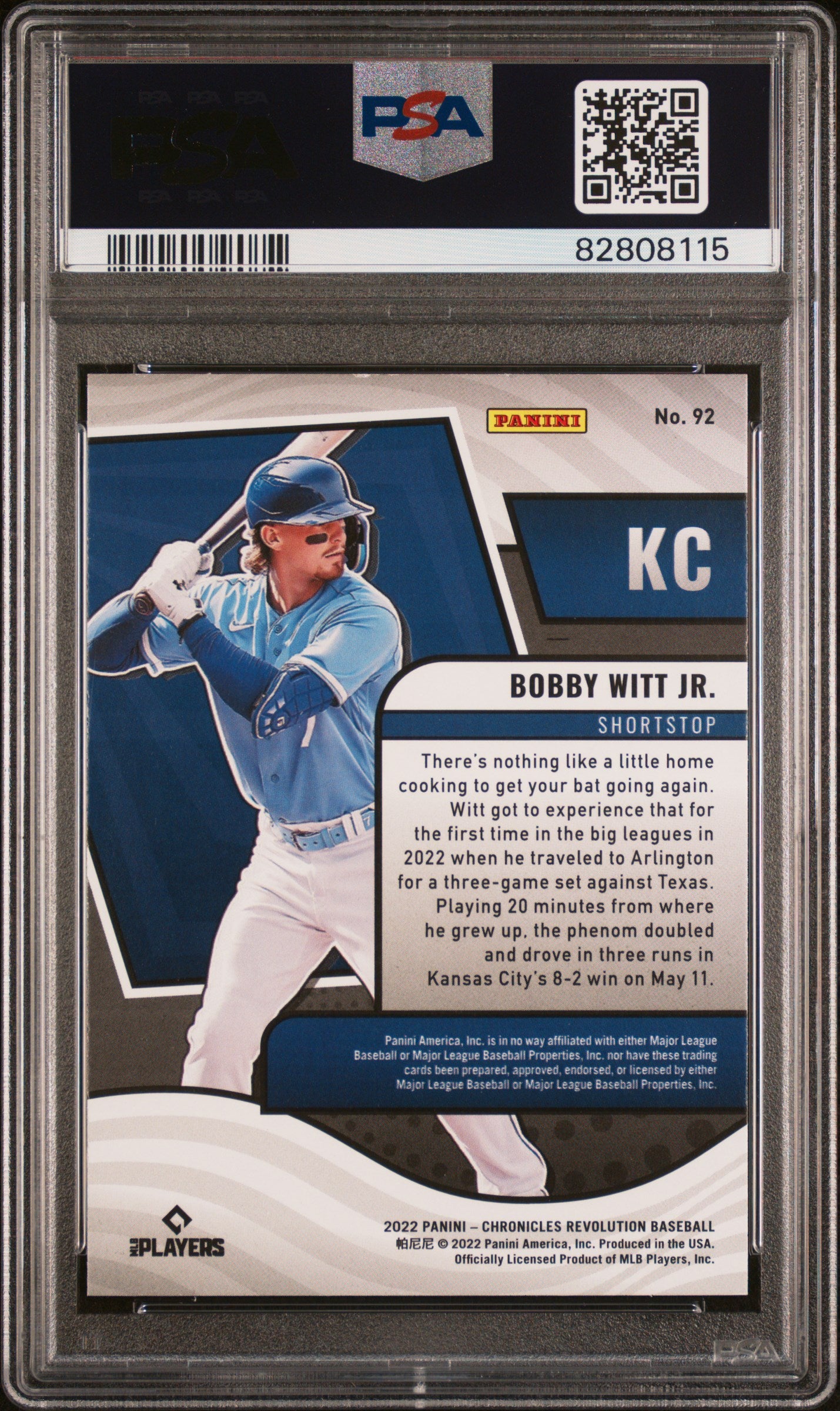 2022 Panini Chronicles Revolution Bobby Witt Jr. #92 PSA 10