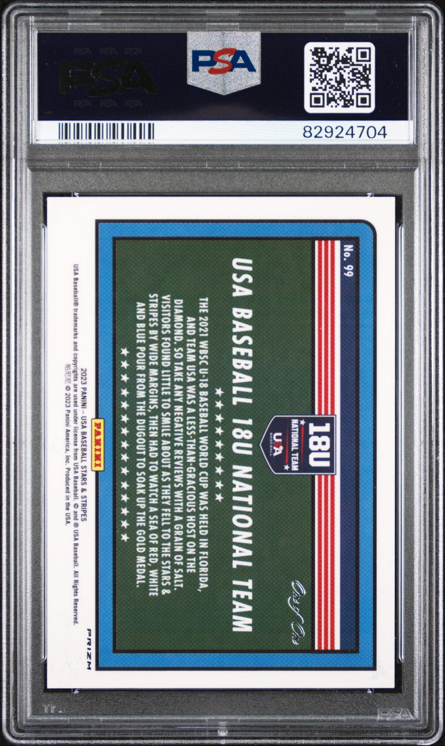 2023 Panini Stars & Stripes Gold Vinyl 18U National Team #99 1/1 PSA 9