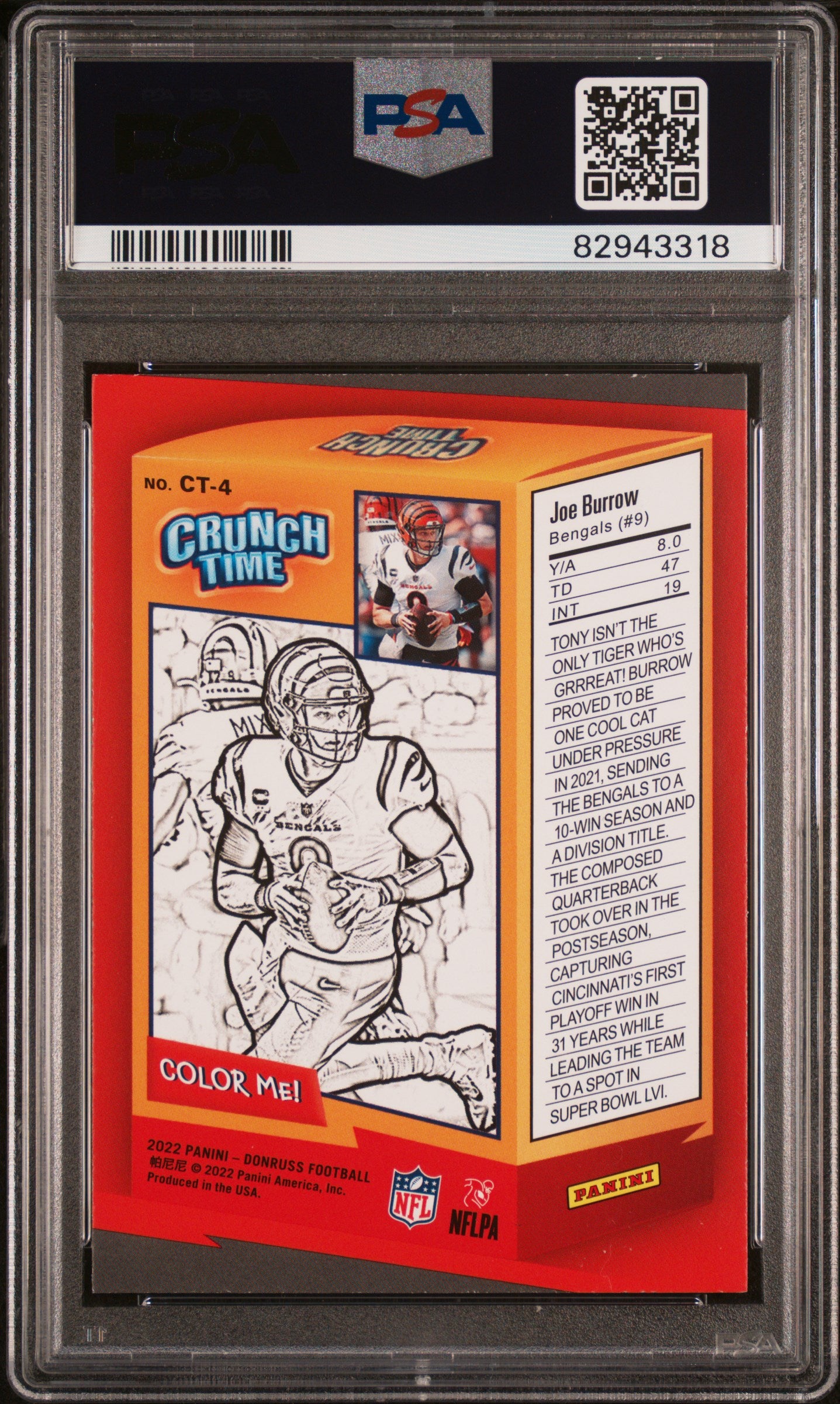 2022 Panini Donruss Crunch Time #CT-4 Joe Burrow PSA 9