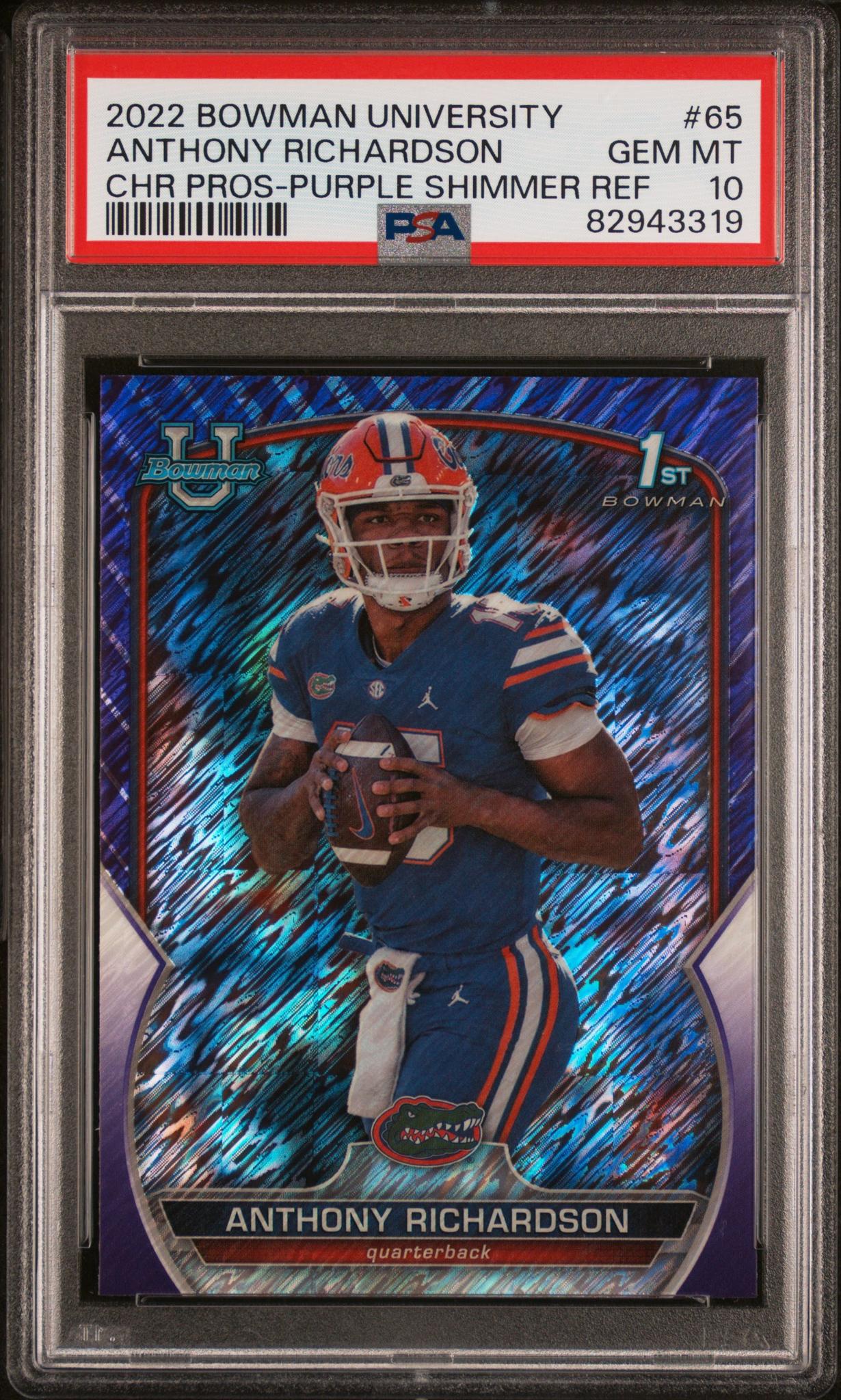 2022 Bowman University Chrome Purple Shimmer #65 Anthony Richardson PSA 10