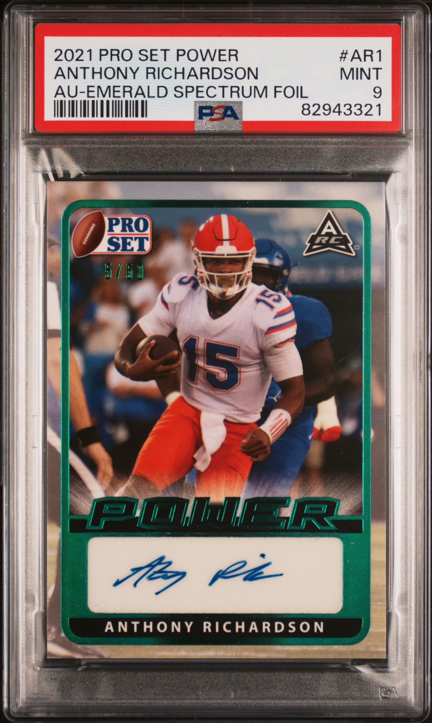 2021 Leaf Pro Set Power Auto Emerald /50 #AR1 Anthony Richardson PSA 9 