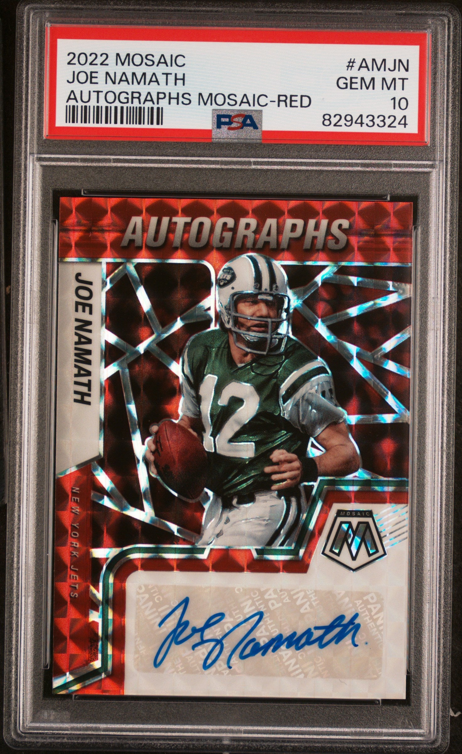2022 Panini Mosaic Autographs Mosaic #AMJN Joe Namath Red PSA 10