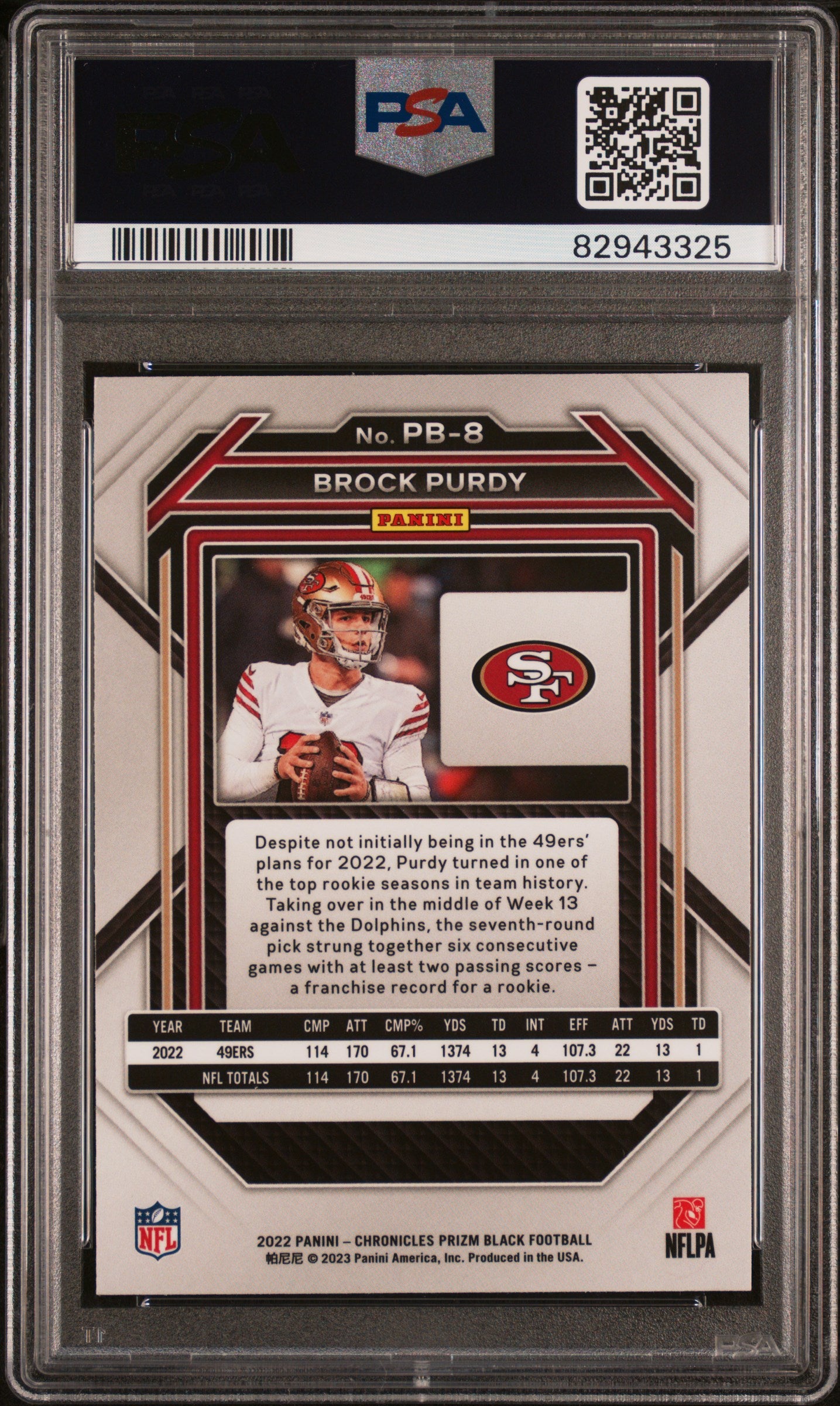 2022 Panini Chronicles Prizm Black Rookie #PB-8 Brock Purdy PSA 9