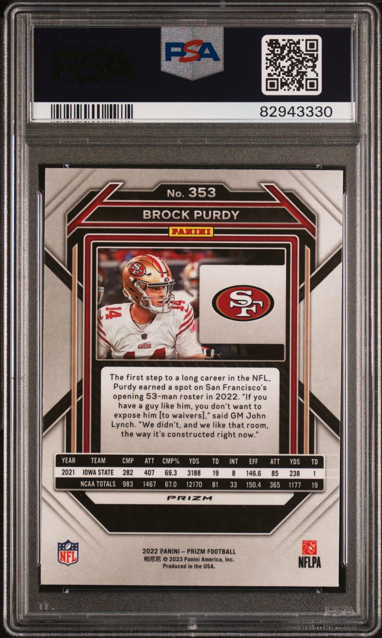 2022 Panini Prizm Rookie Green #353 Brock Purdy PSA 9