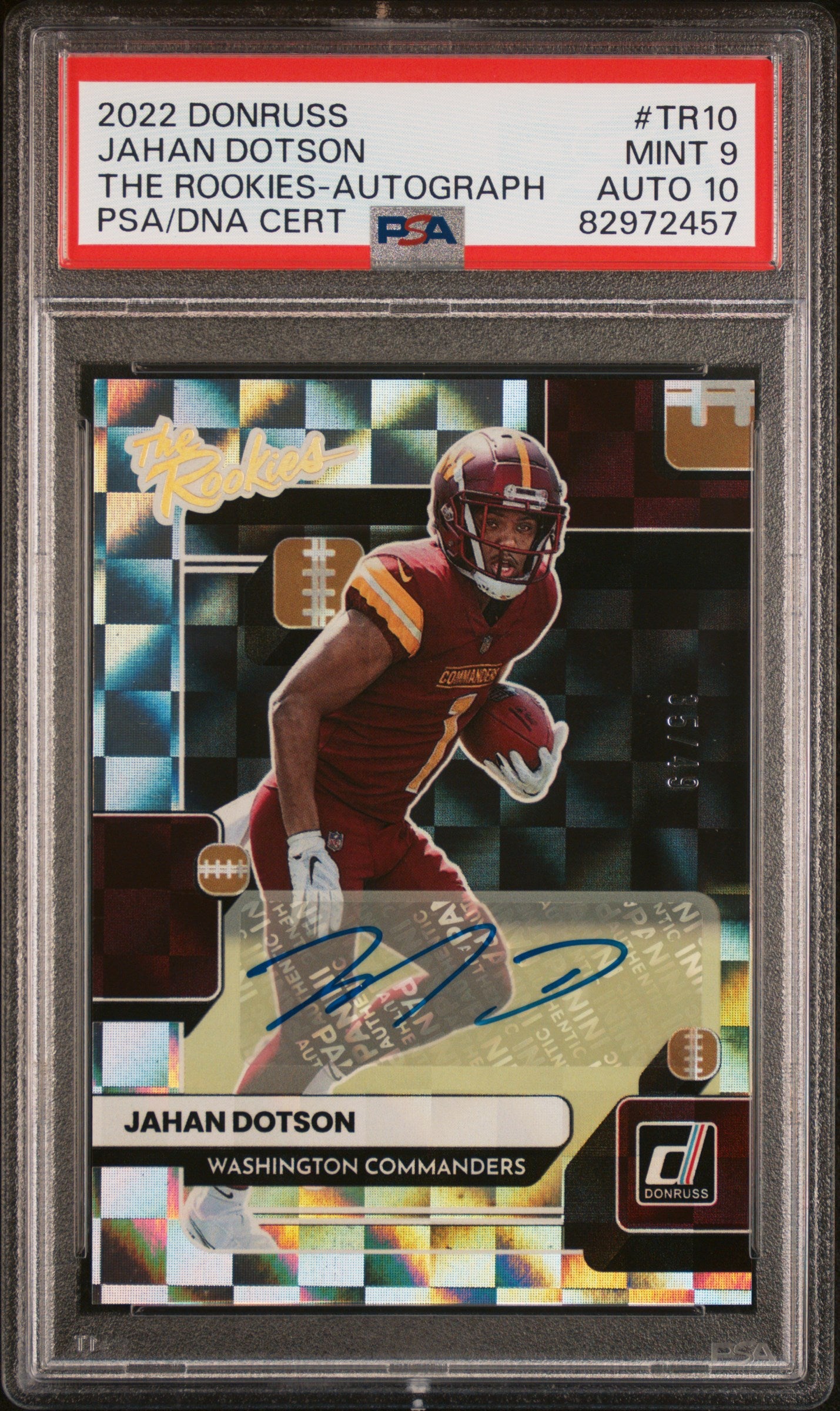 2022 Panini Donruss The Rookies Jahan Dotson #TR10 Auto /99 PSA 9 Auto 10