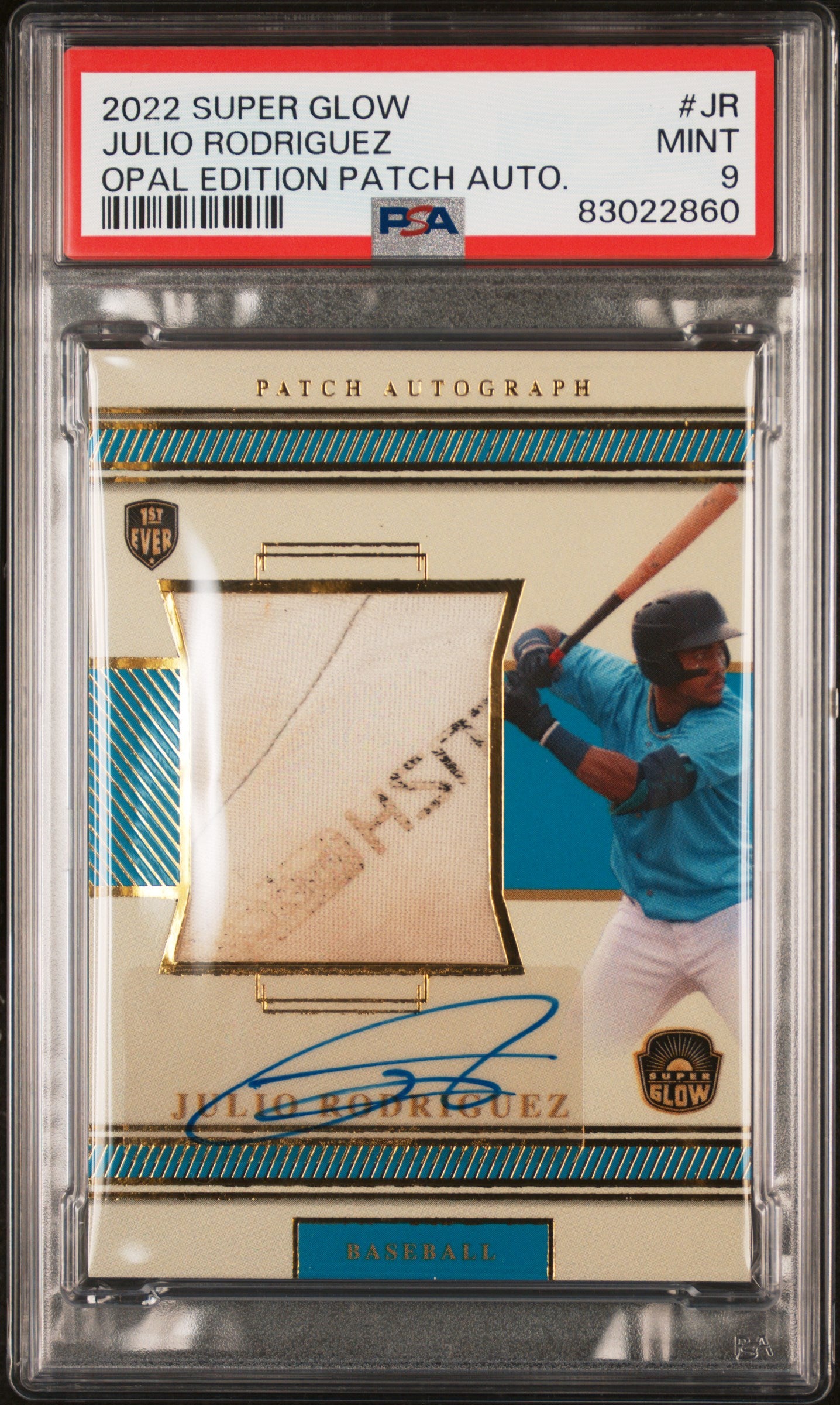 2022 Super Glow Opal Edition Julio Rodriguez #JR Patch Auto /45 PSA 9