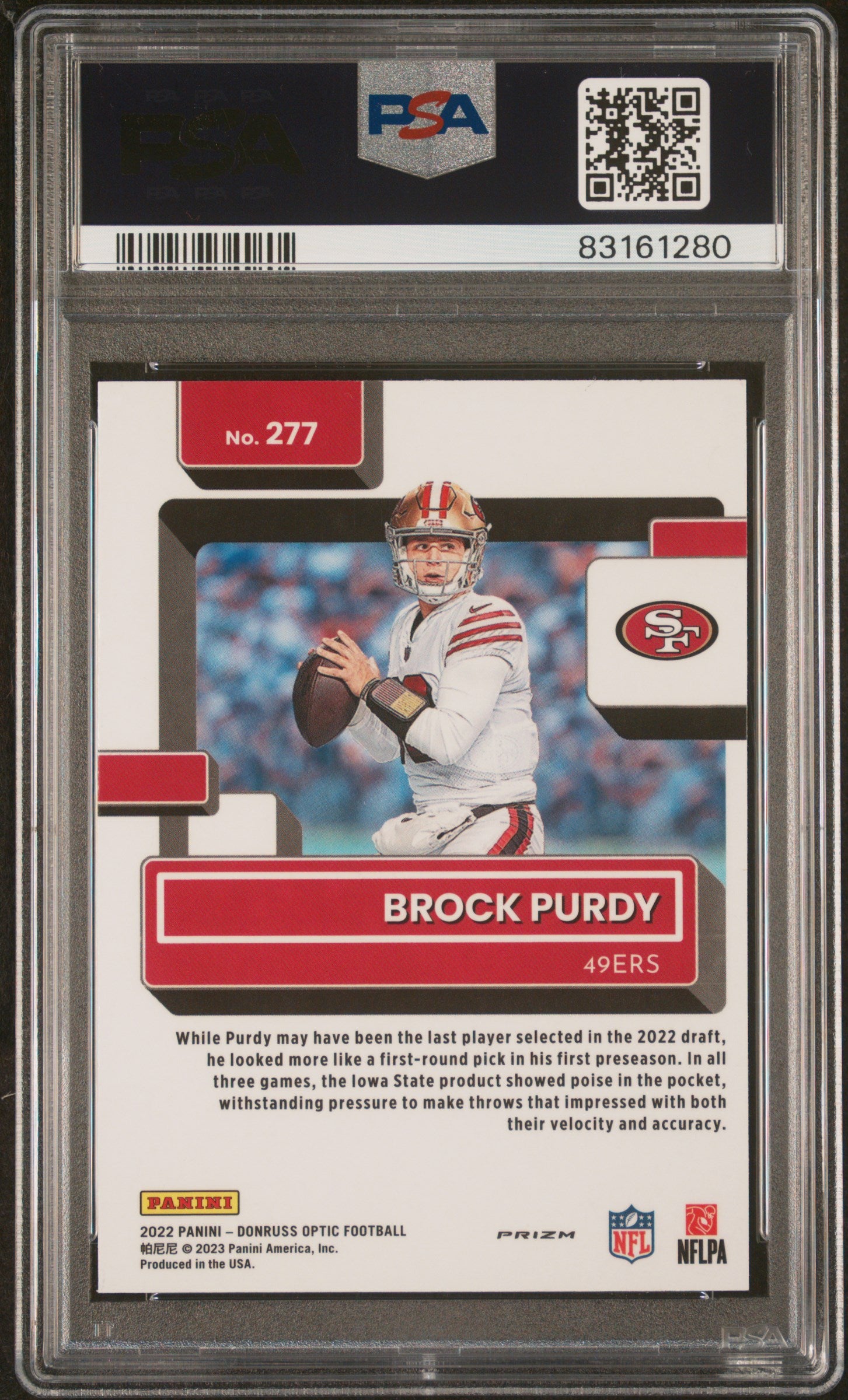 2022 Donruss Optic #277 Brock Purdy Rated Rookie PSA 9