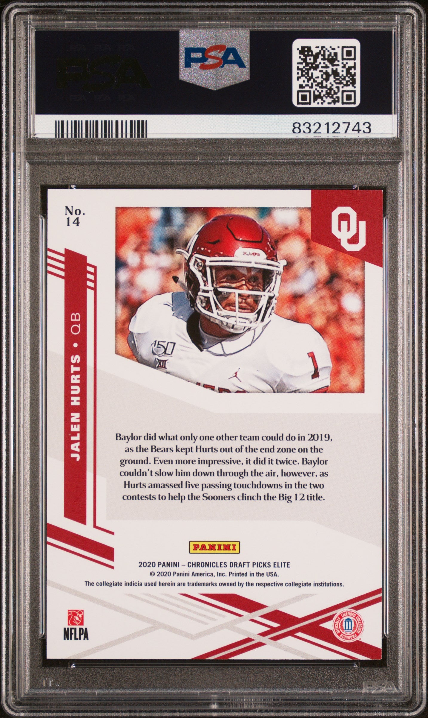 2020 Panini Chronicles Draft Picks Elite Rookies Purple Jalen Hurts #14 /25 PSA 9