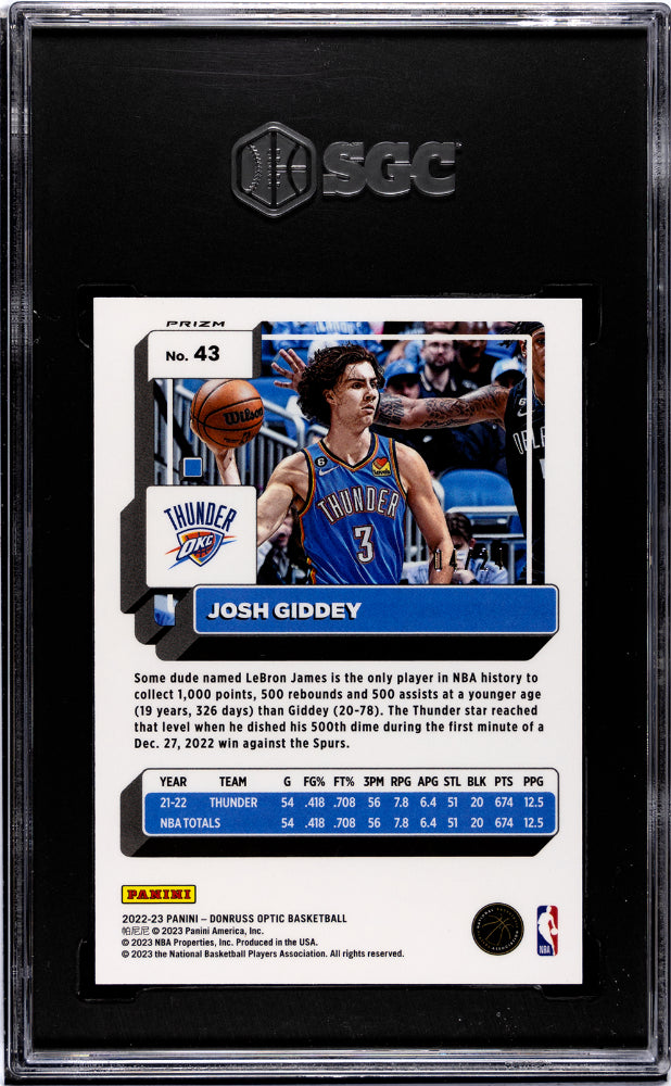 2022-23 Donruss Optic #43 Josh Giddey Choice Blue Mojo Prizm 4/24 SGC 10