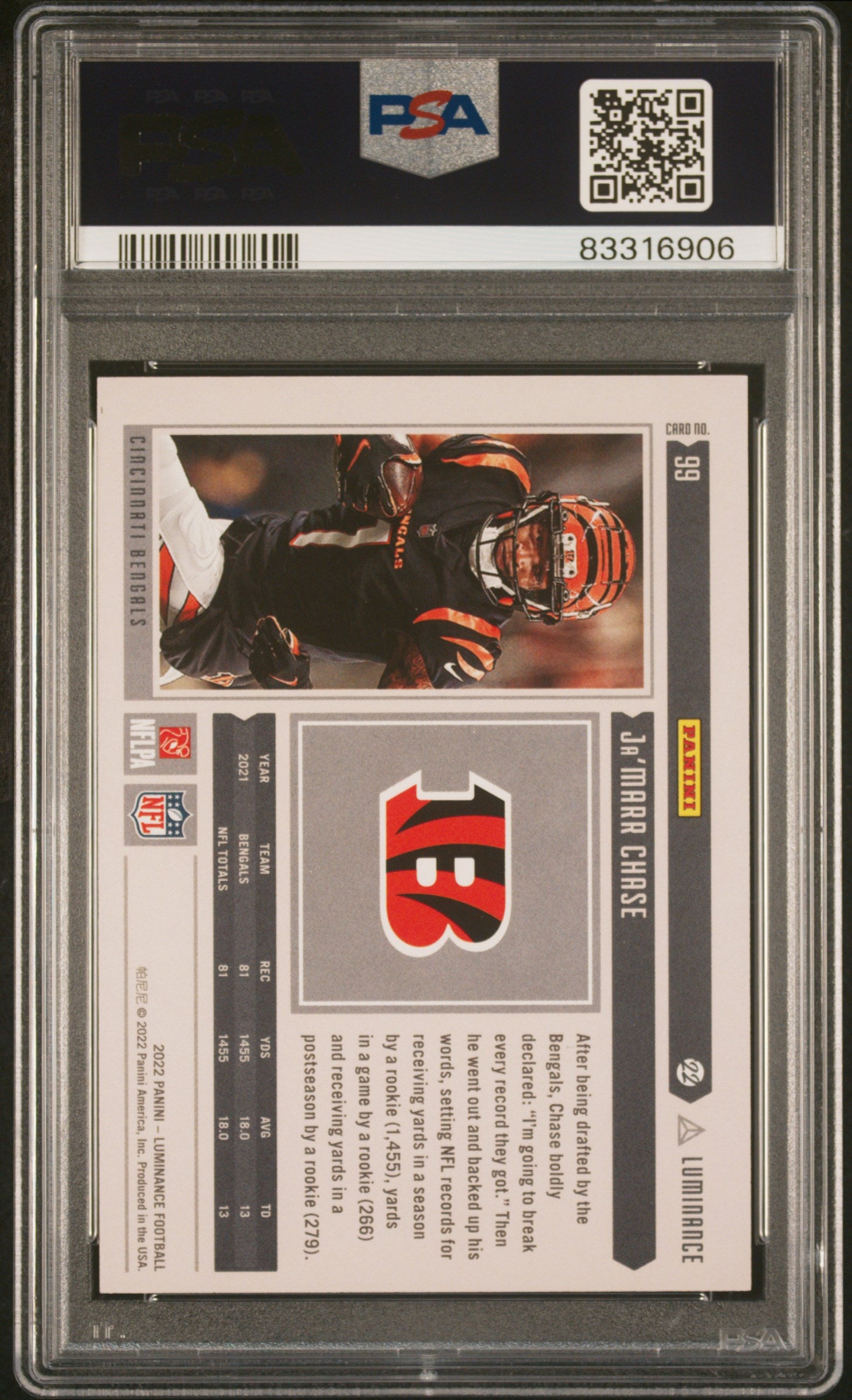 2022 Panini Luminance Gold Ja’Marr Chase #99 /249 PSA 9