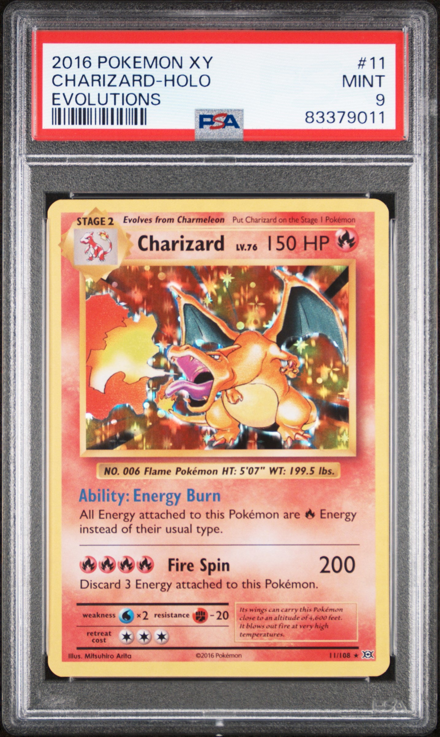 2016 Pokemon XY Evolutions Holo Charizard #11 PSA 9
