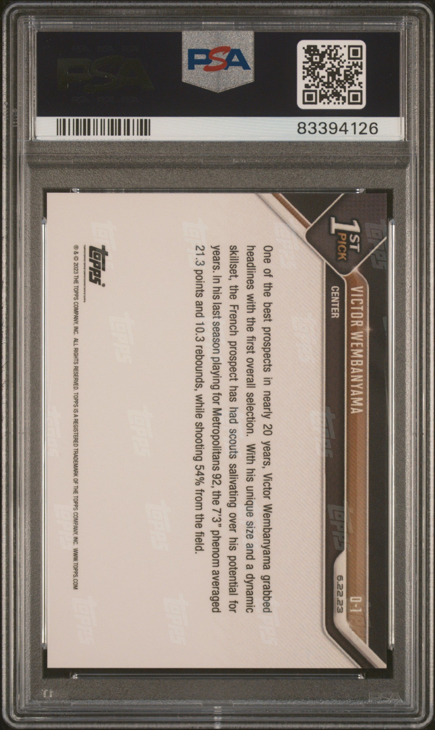 2023 Topps Now Draft Victor Wembanyama #D1 RC PSA 10