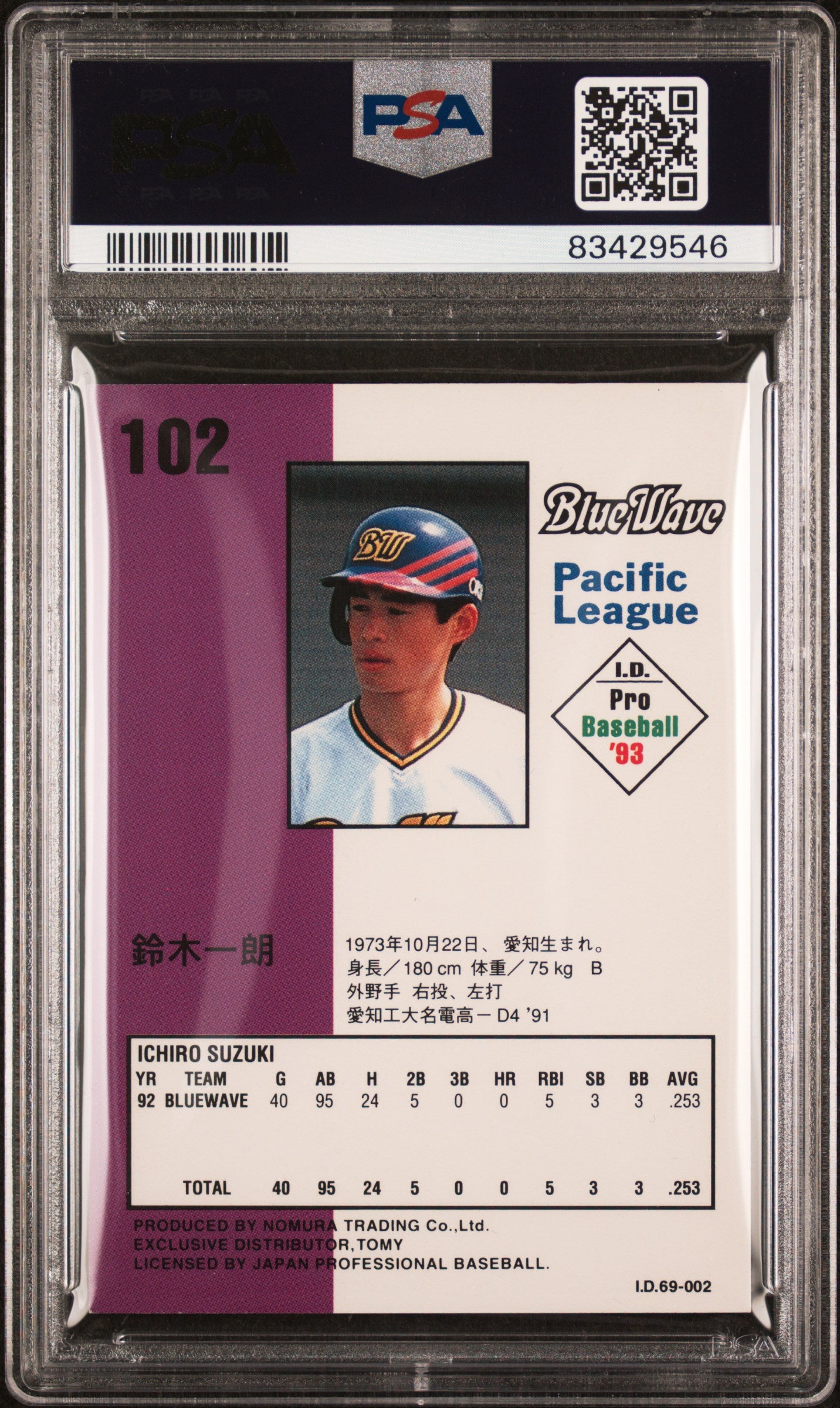 1993 Tomy Id Japan Ichiro Suzuki #102 PSA 7
