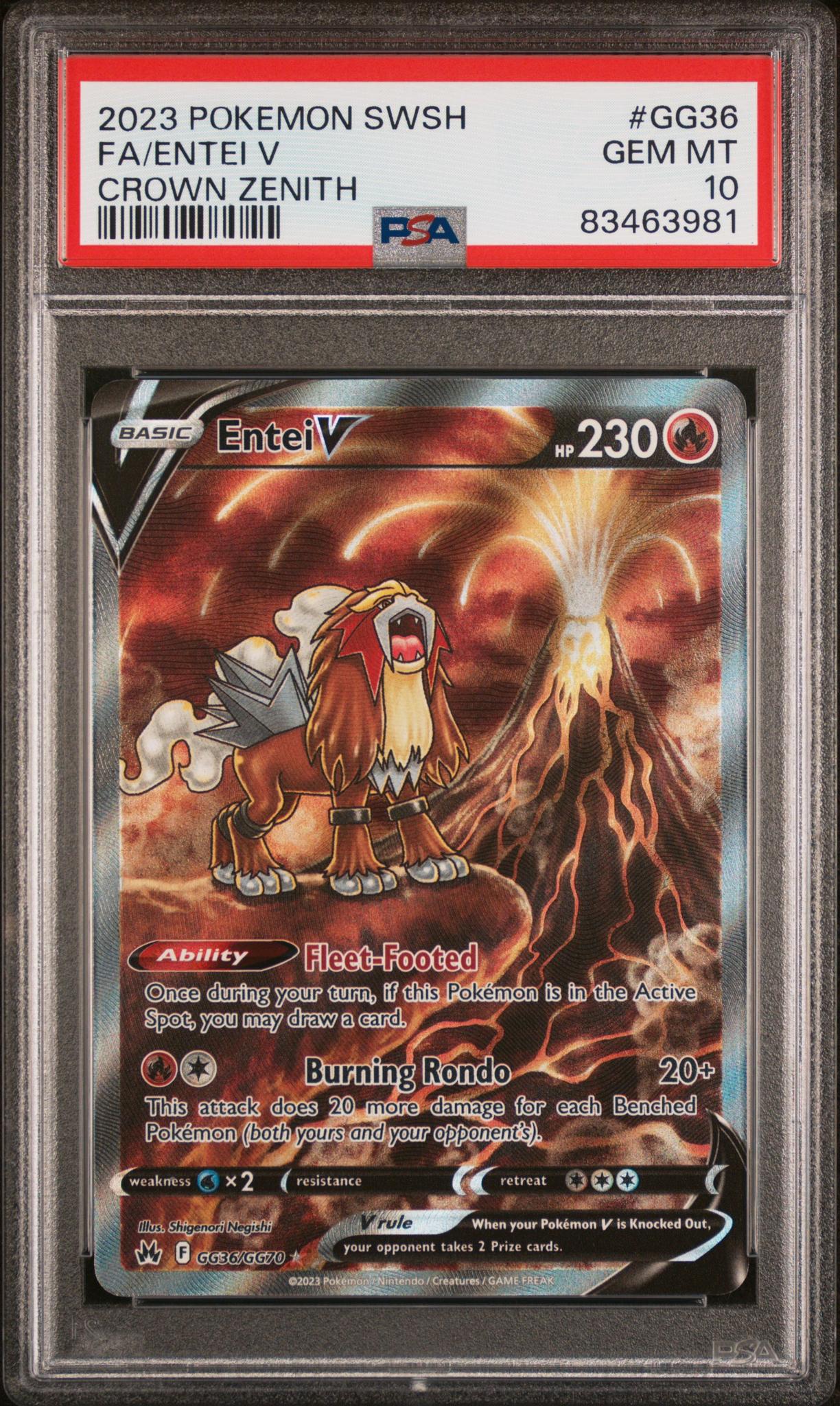 2023 Pokémon Sword & Shield Crown Zenith Galarian Gallery Entei #GG36 V PSA 10