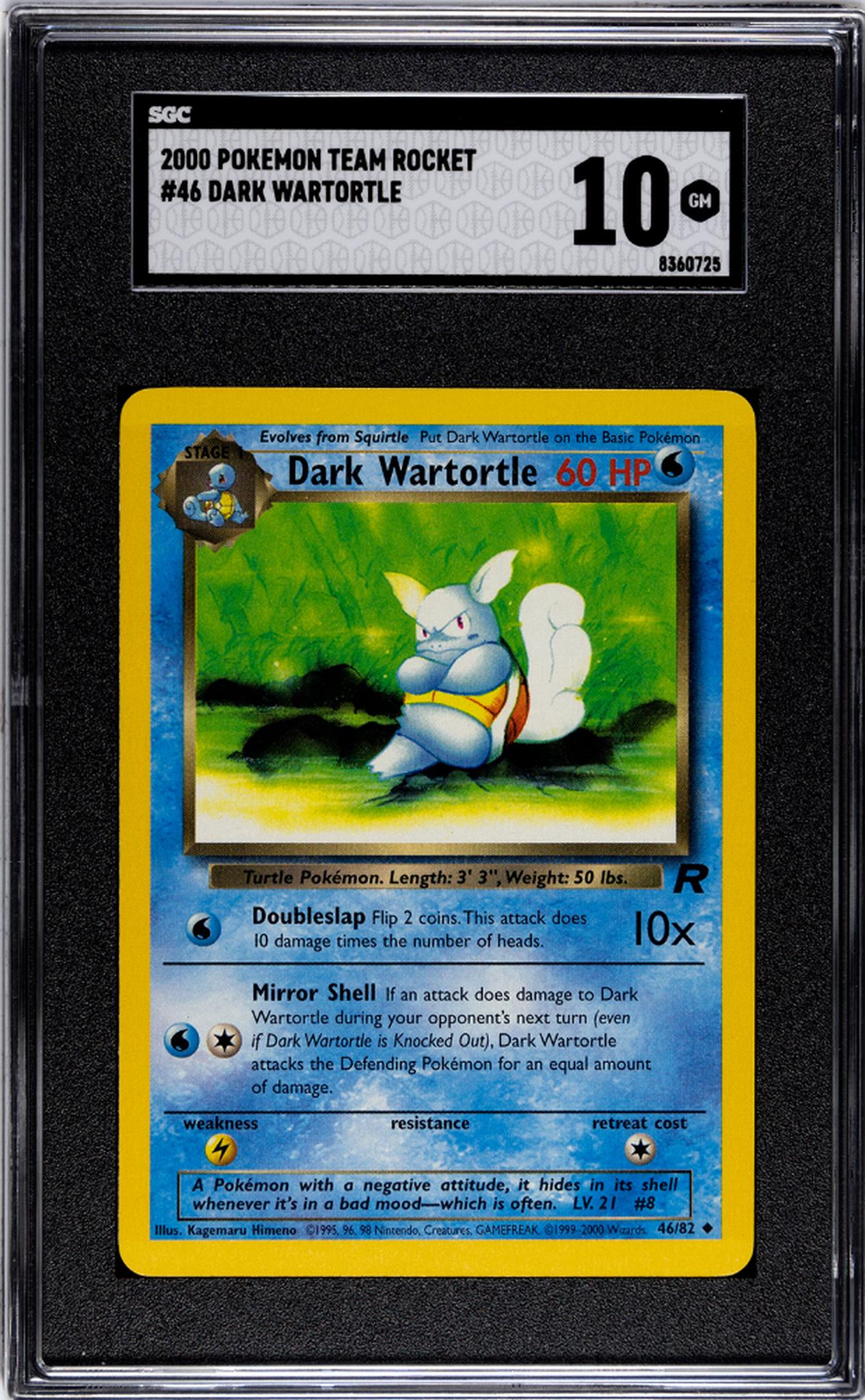 2000 Pokemon #46/82 Dark Wartortle Team Rocket SGC 10