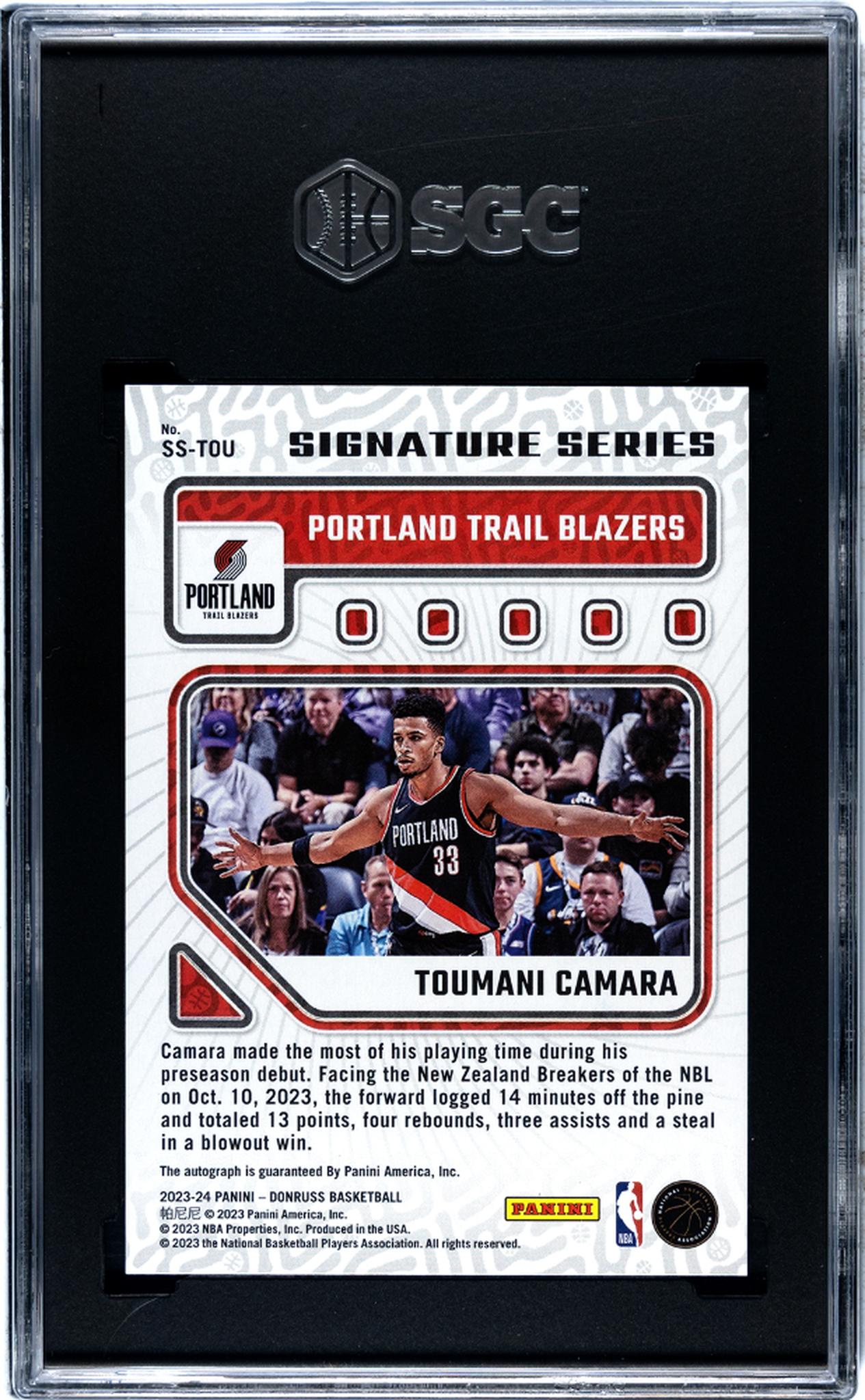 2023 Donruss #SS-TOU Toumani Camara Signature Series SGC 9.5