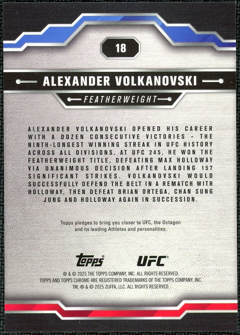 2025 Topps UFC Chrome Sapphire Alexander Volkanovski Orange #/25