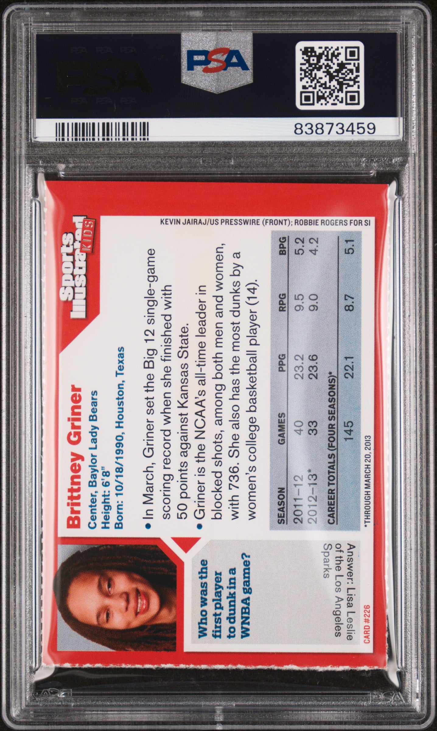 2013 Sports Illustrated for Kids Brittney Griner #226 PSA 7