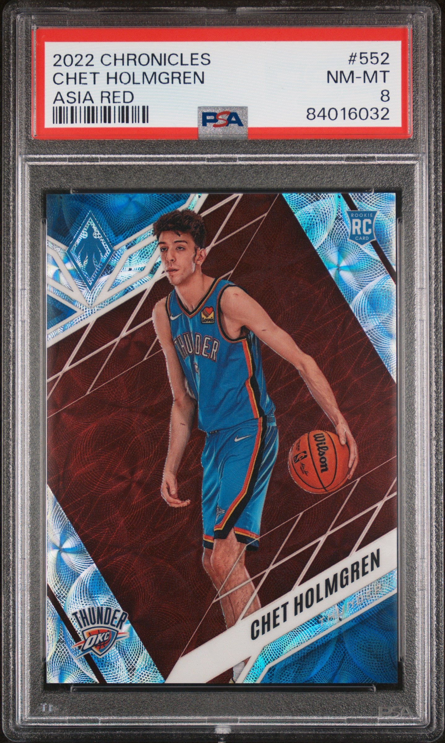 2022 Panini Chronicles Phoenix Asia Red Chet Holmgren #552 RC /48 PSA 8
