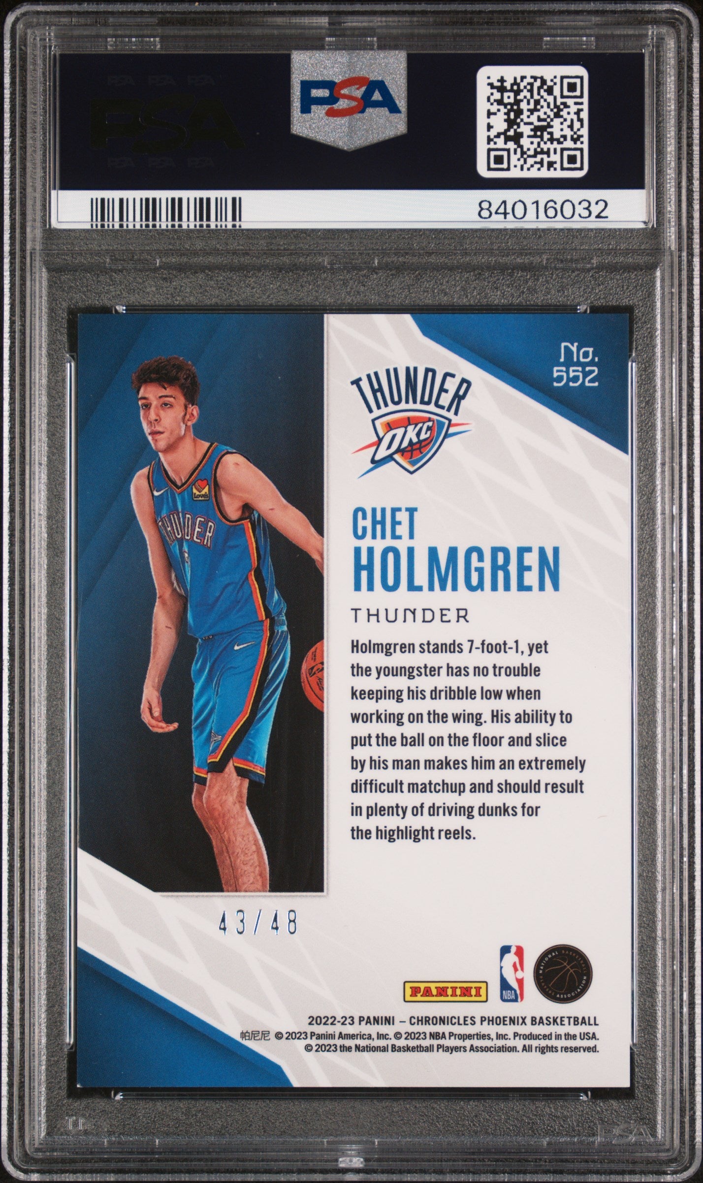 2022 Panini Chronicles Phoenix Asia Red Chet Holmgren #552 RC /48 PSA 8