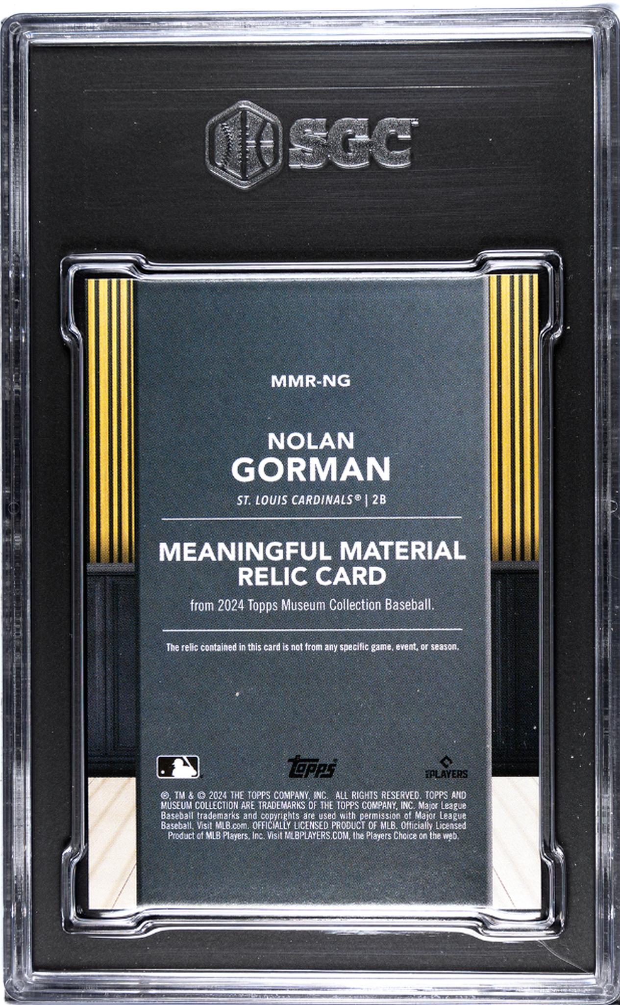 2024 Topps Museum Collection #MMR-NG Nolan Gorman /99 jersey SGC 9.5