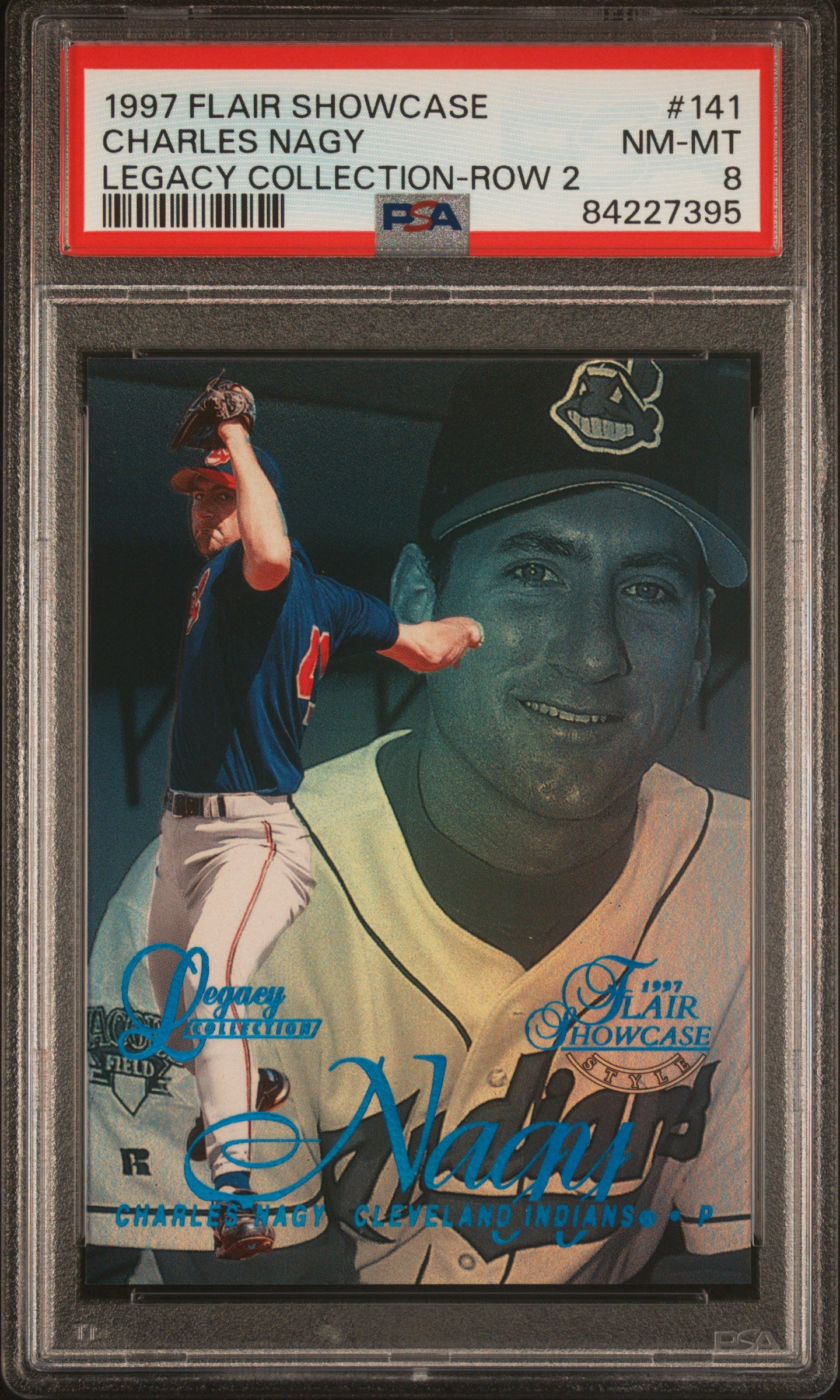 1997 Flair Showcase Legacy Charles Nagy #141 /100 PSA 8