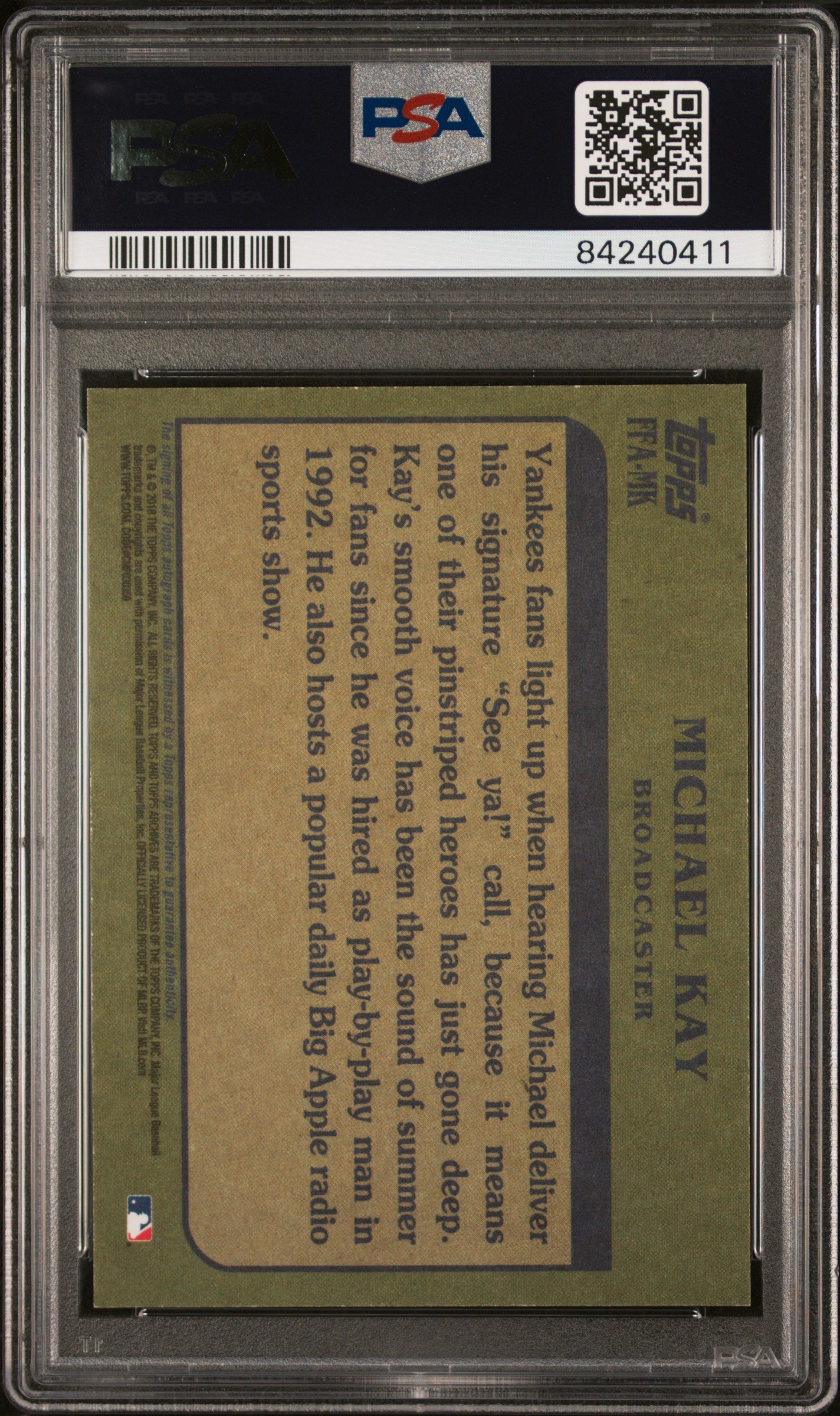 2018 Topps Archives Fan Favorites Autographs Michael Kay #FFAMK Auto PSA 9
