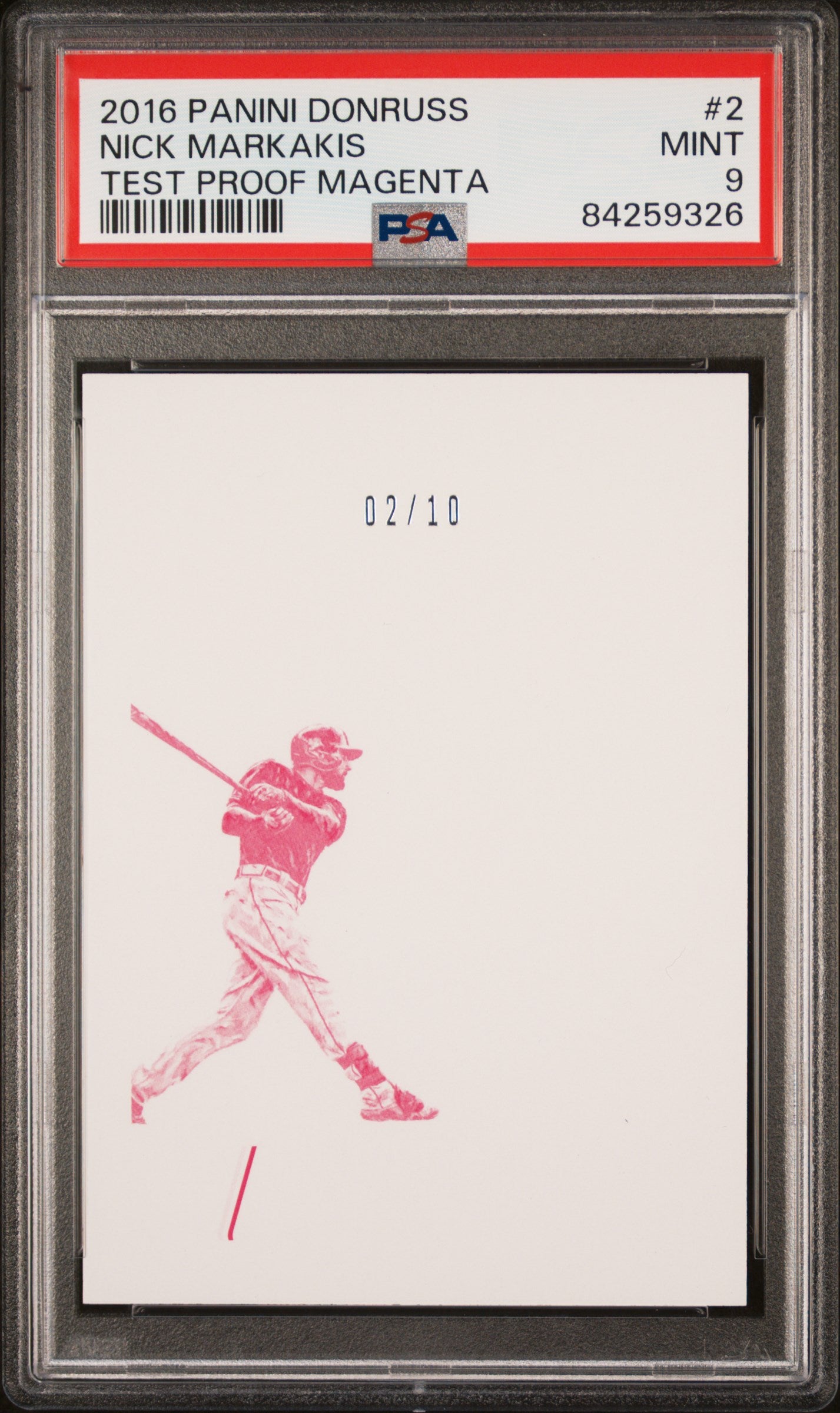 2016 Panini Donruss Test Proof Magenta Nick Markakis #2 PSA 9 #/10