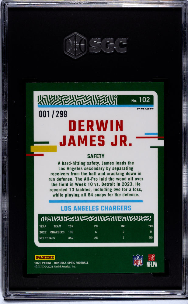 2023 Panini Donruss Optic #102 Derwin James Jr. Aqua /299 SGC 9.5