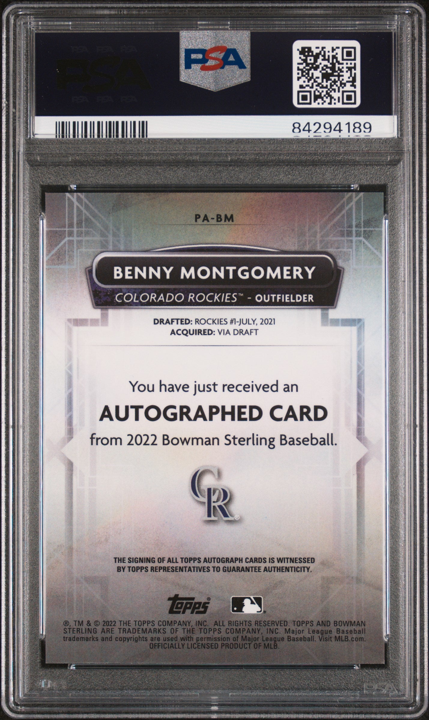 2022 Bowman Sterling Benny Montgomery #PABM Auto PSA 10