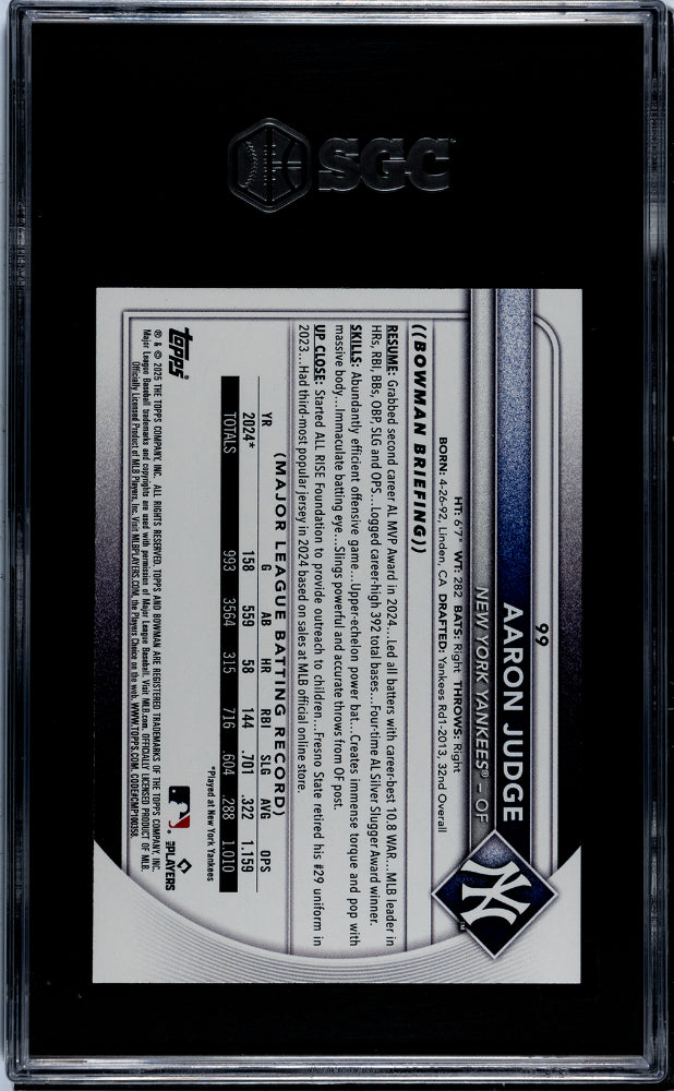 2025 Bowman #99 Aaron Judge SGC 9.5