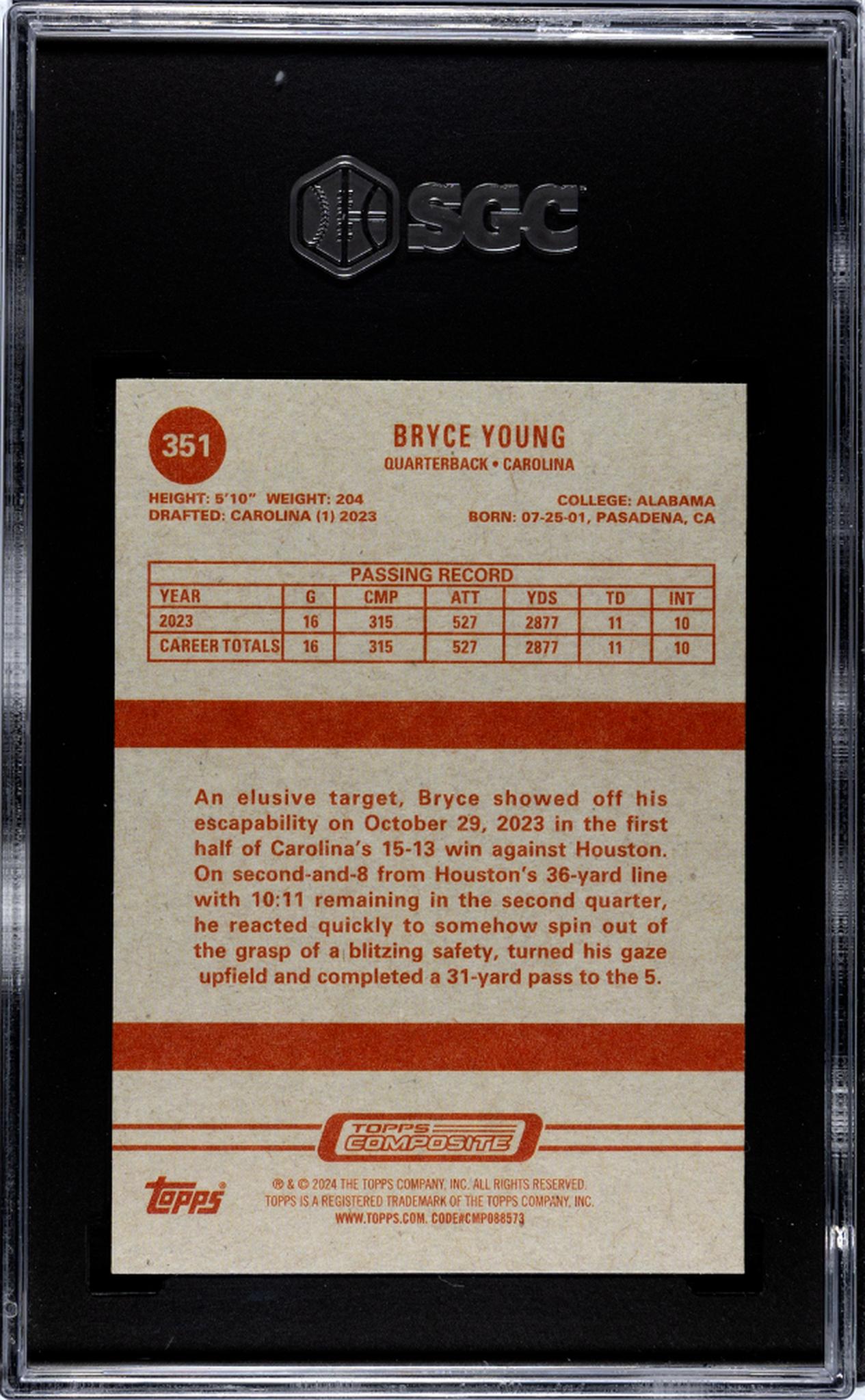 2023 Topps Composite #351 Bryce Young Heritage SGC 9.5