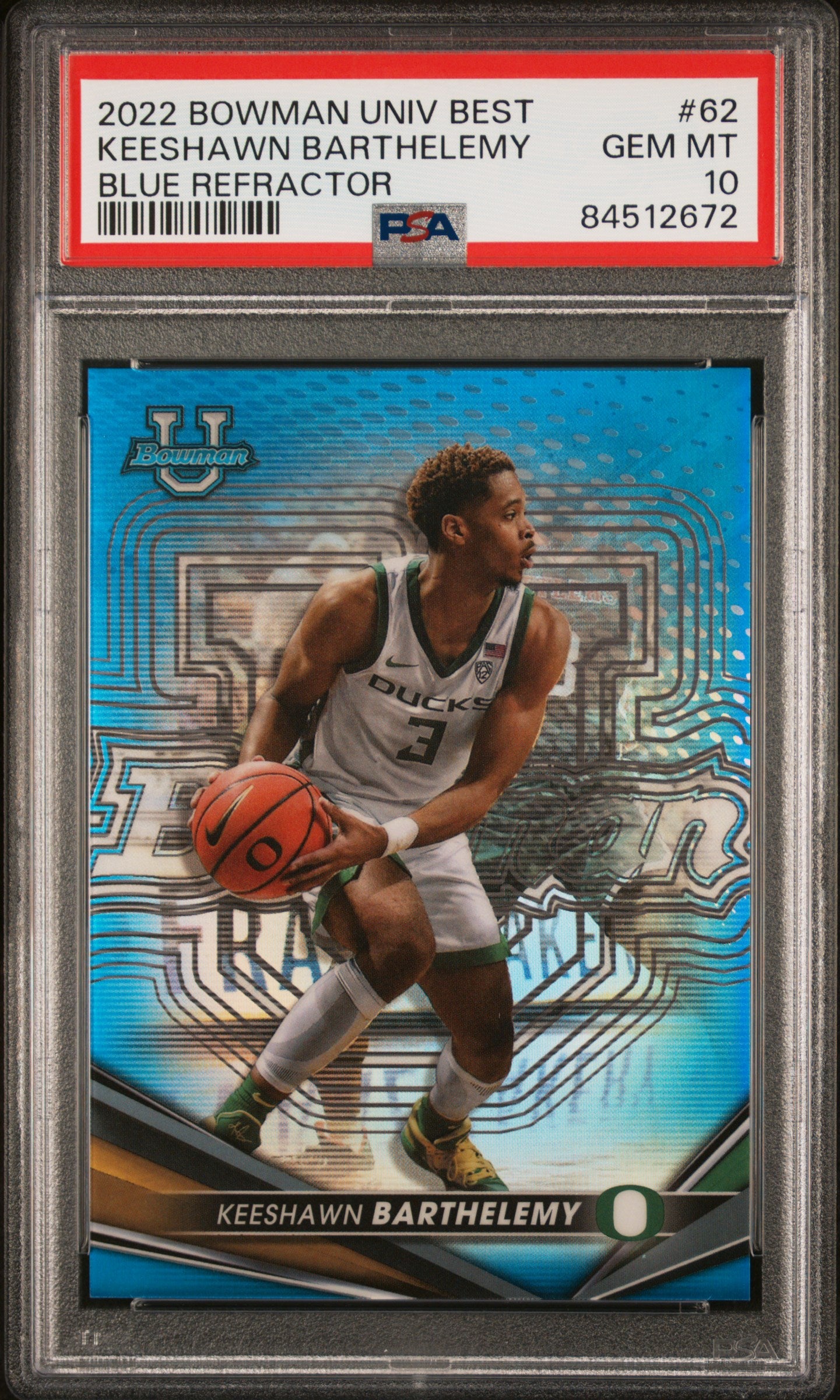 2022 Bowman University Best Blue Refractor Keeshawn Barthelemy #62 /150 PSA 10