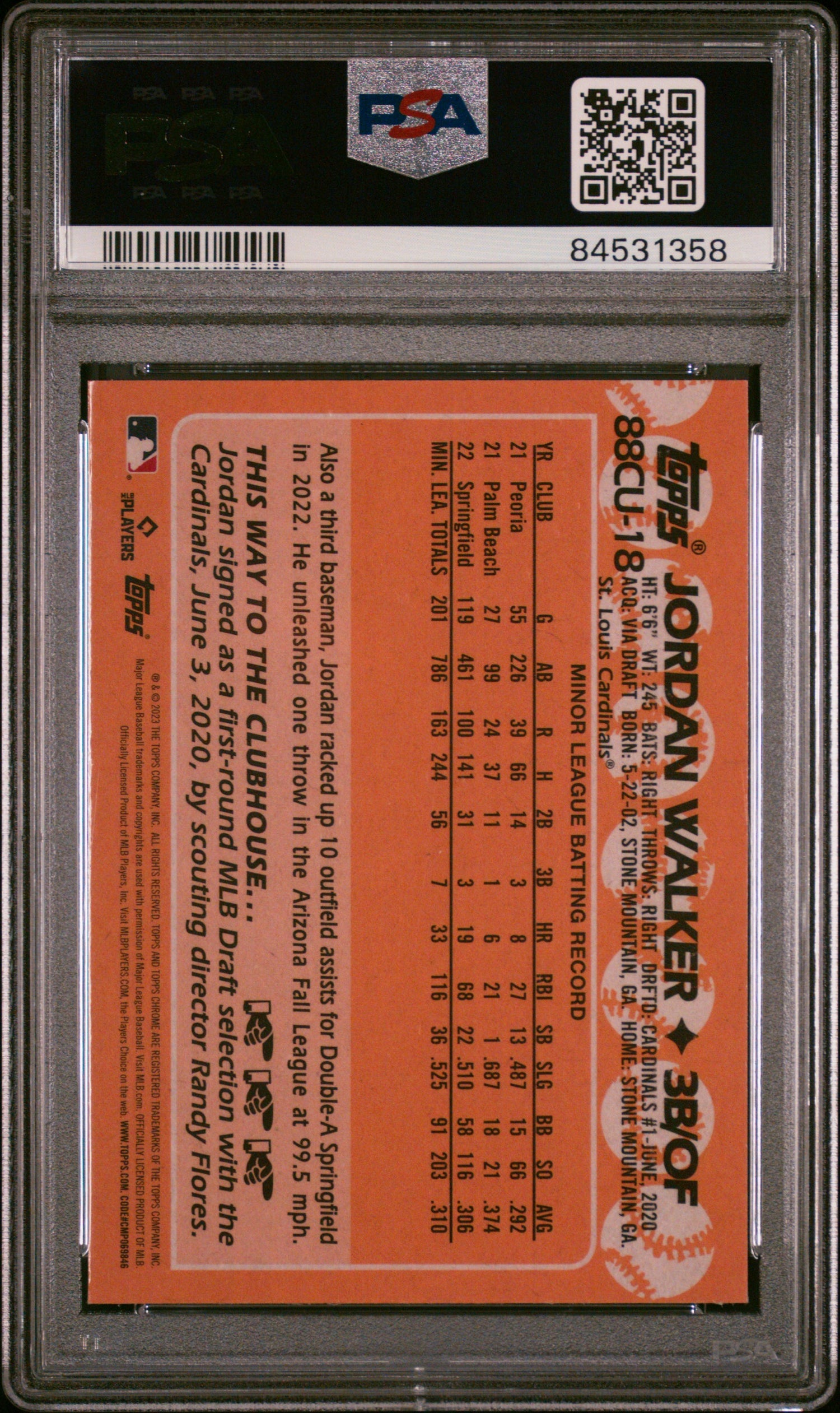 2023 Topps Chrome Update Jordan Walker #88CU-18 RC PSA 10