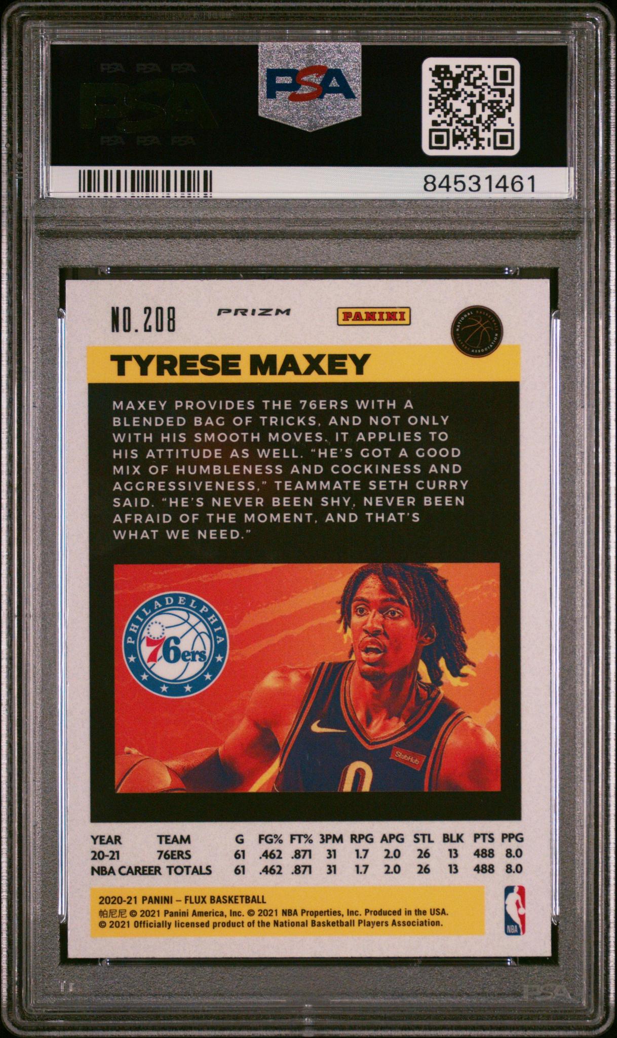 2020 Panini Flux Tyrese Maxey Pulsar #208 PSA 9