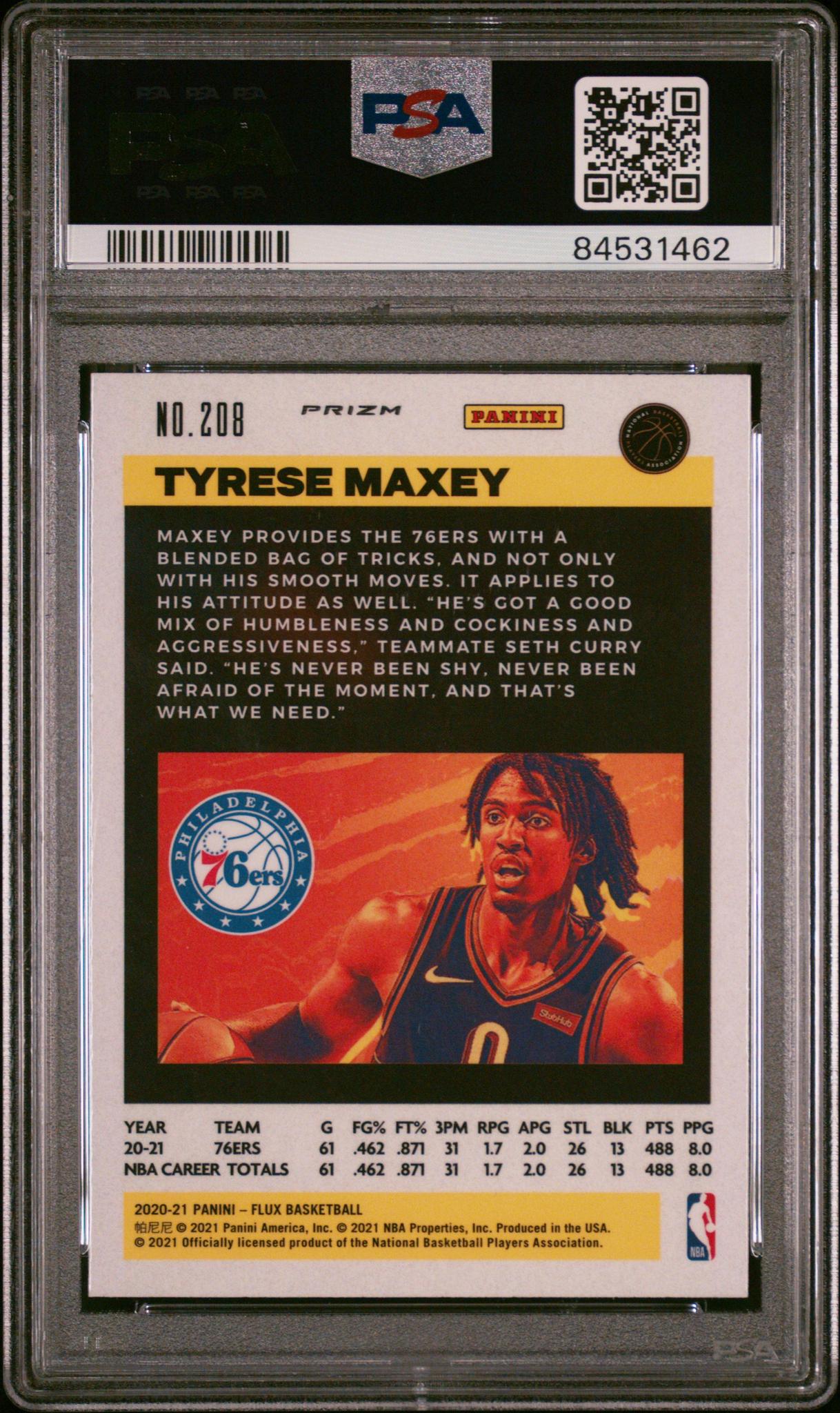 2020 Panini Flux Tyrese Maxey Pulsar #208 PSA 9