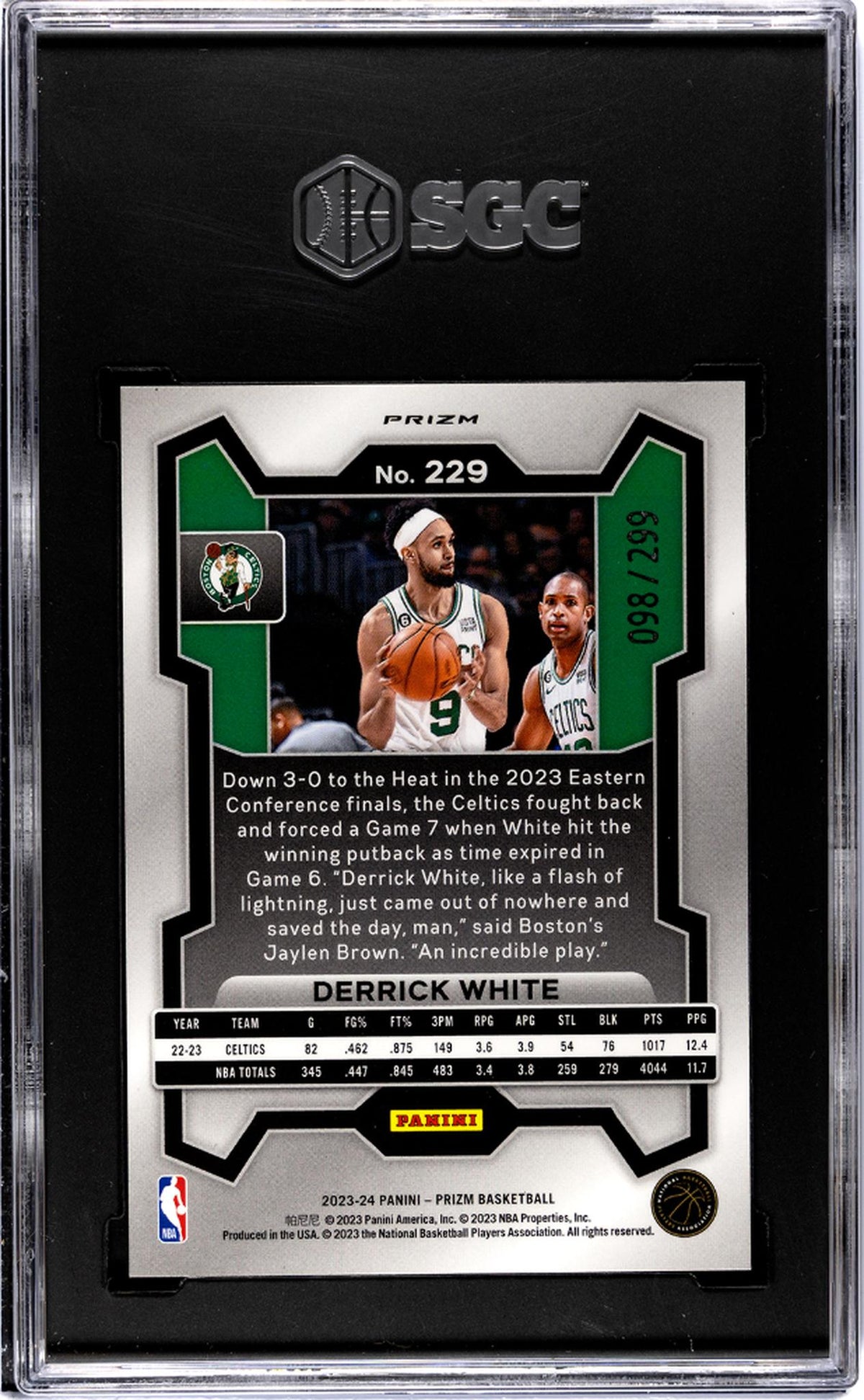 2023 Prizm #229 Derrick White Red Prizm SGC 10