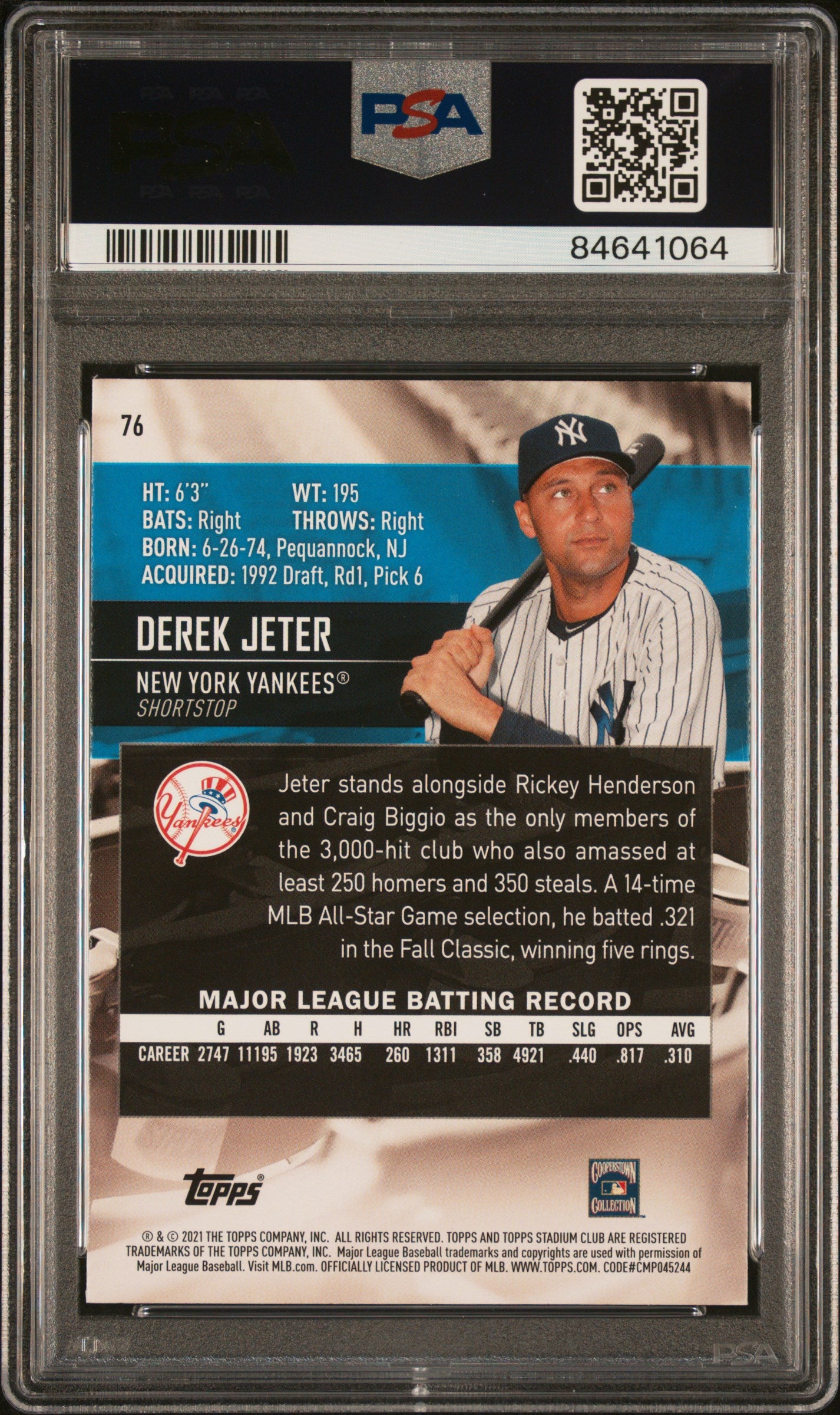 2021 Topps Stadium Club Derek Jeter #76 PSA 10