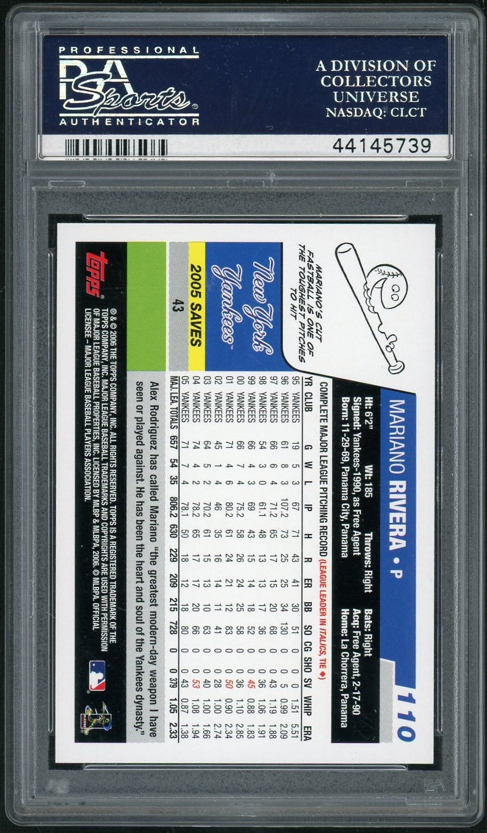 2006 Topps Mariano Rivera #110 PSA 10
