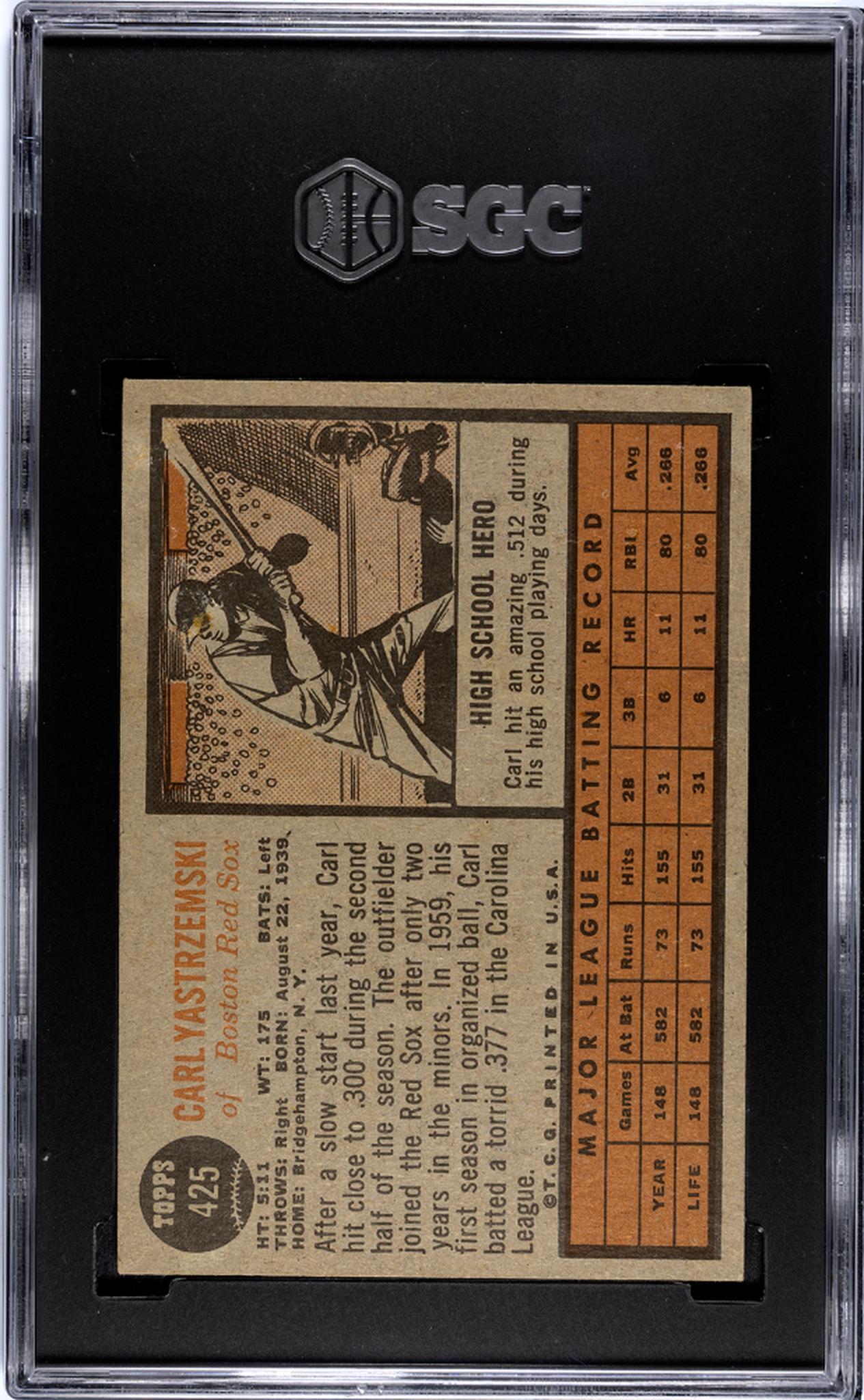1962 Topps Carl Yastrzemski #425 SGC 6