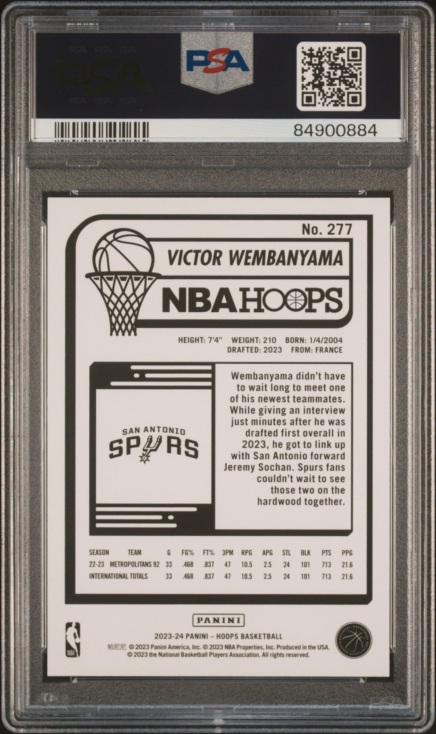 2023 Hoops #277 Victor Wembanyama PSA 10