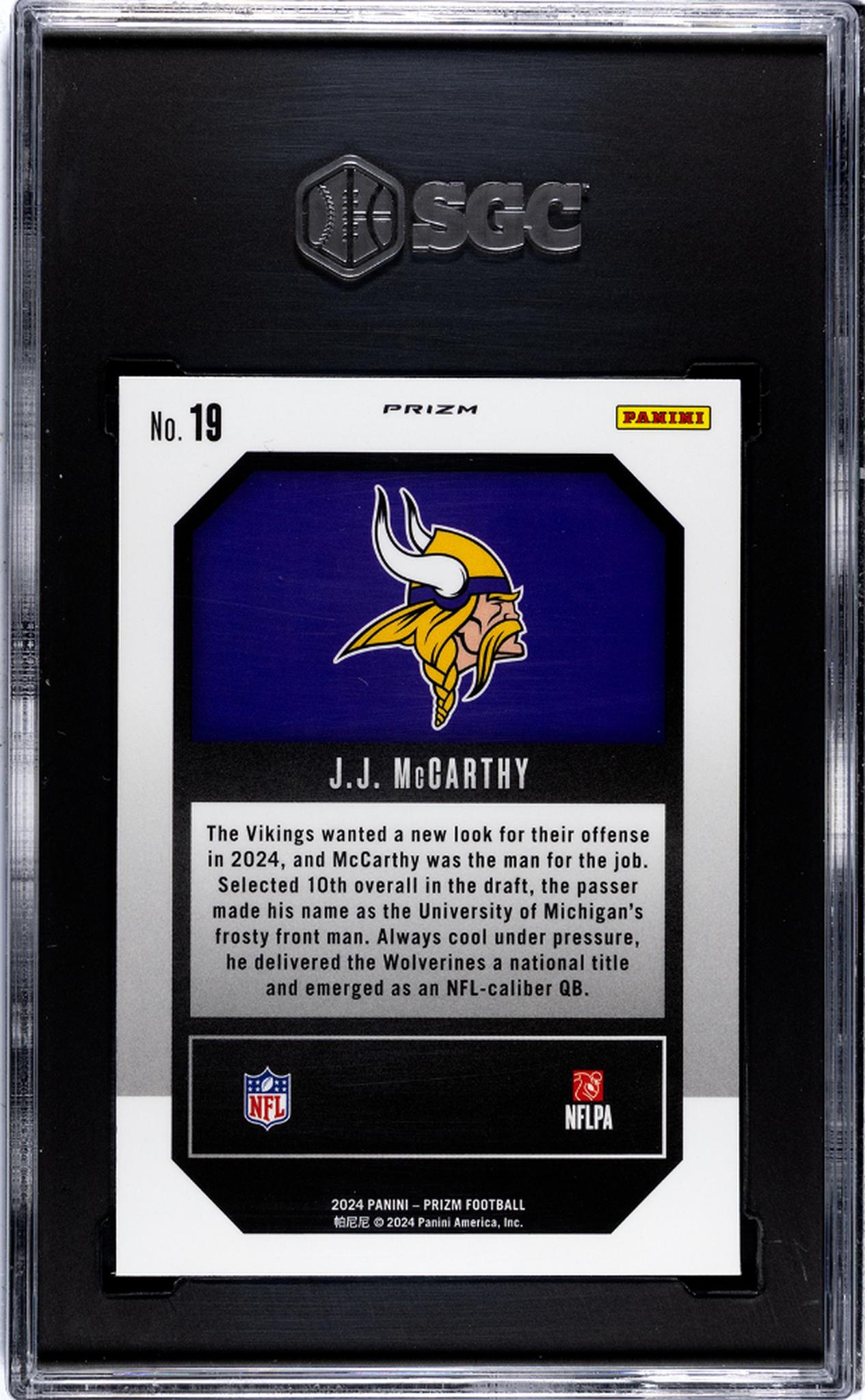 2024 Panini Prizm #19 Jj Mccarthy Emergent Green Ice Prizm SGC 9
