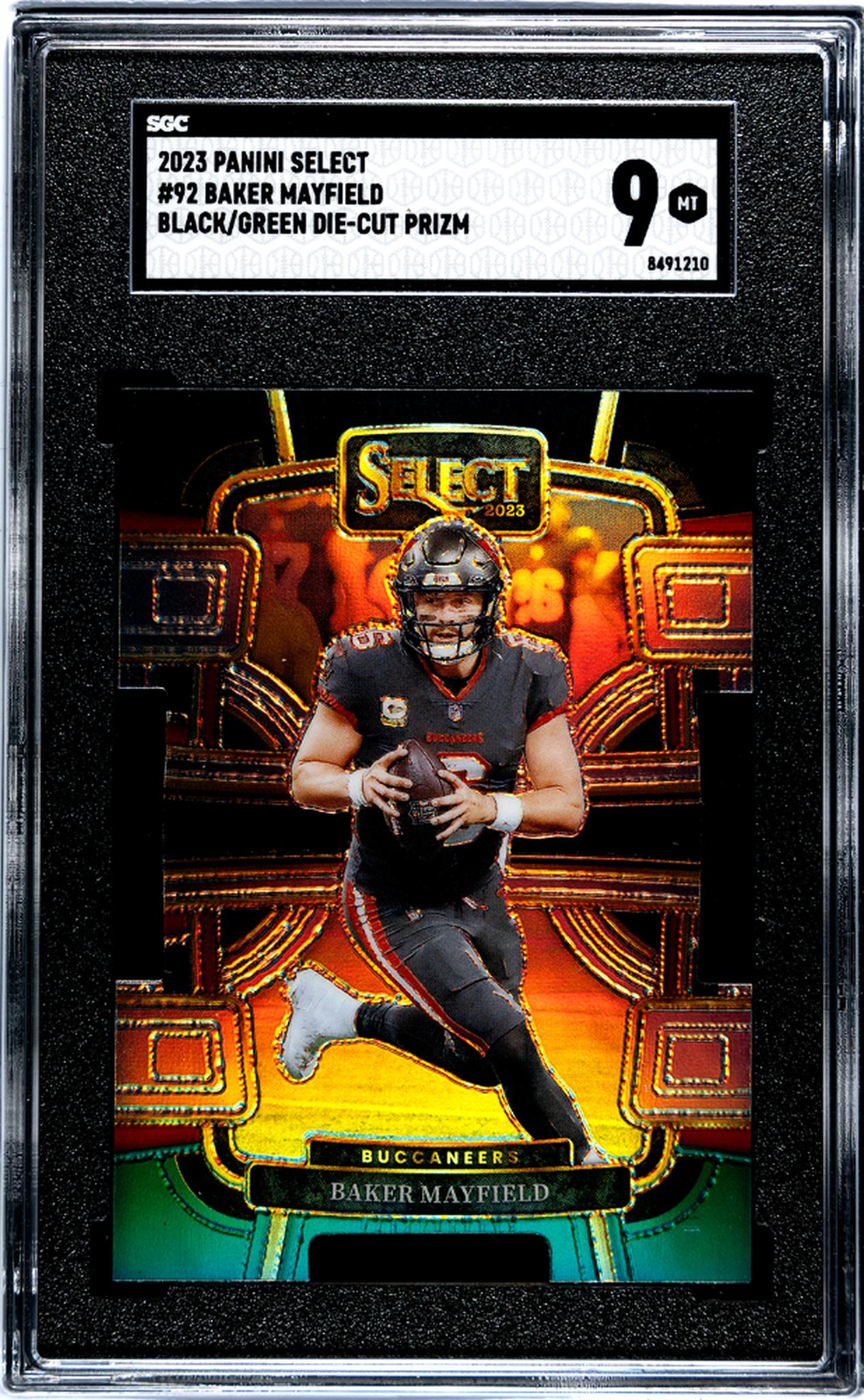 2023 Panini Select #92 Baker Mayfield Black/Green Die-Cut Prizm SGC 9