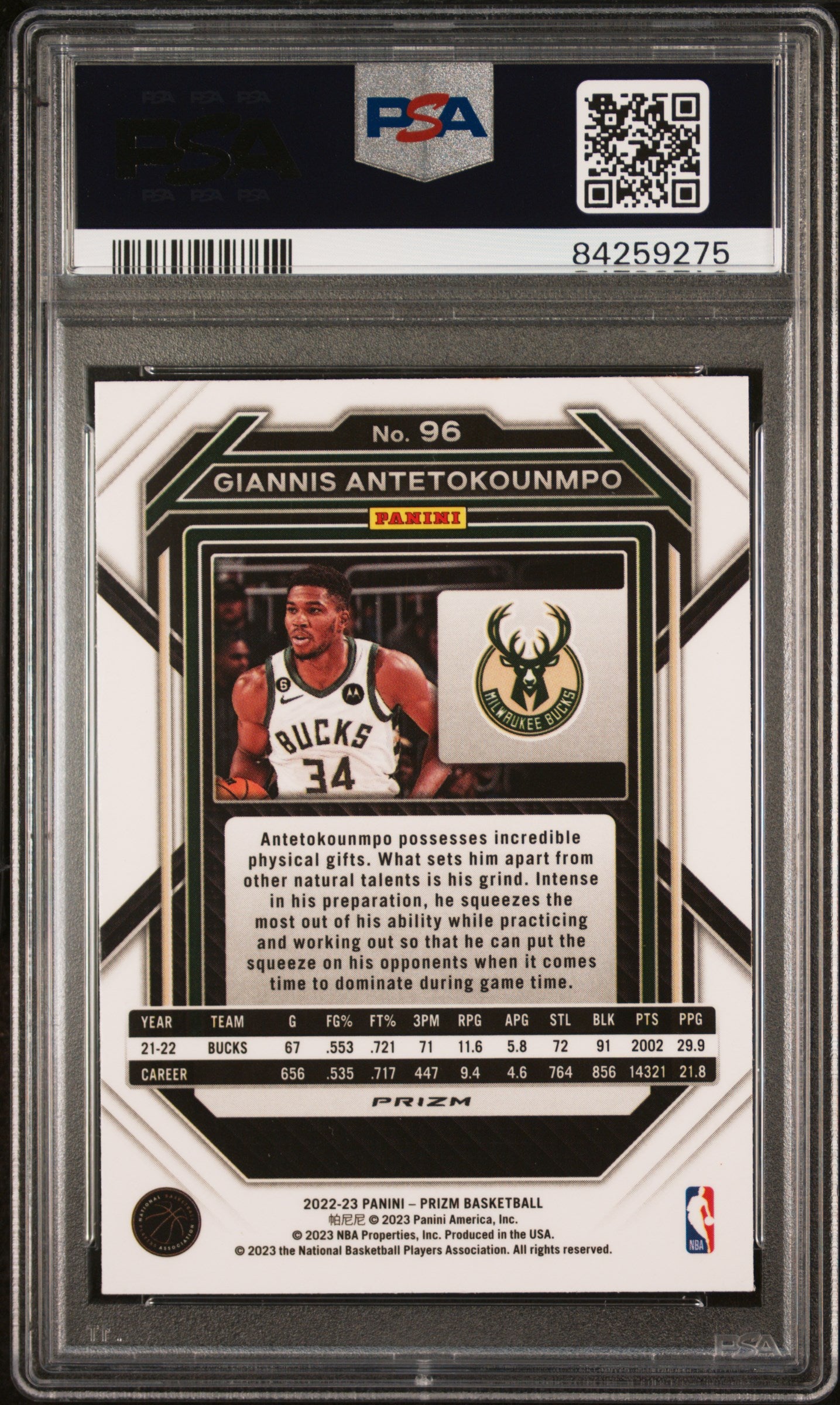 2022 Panini Prizm #96 Giannis Antetokounmpo Fast Break PSA 9